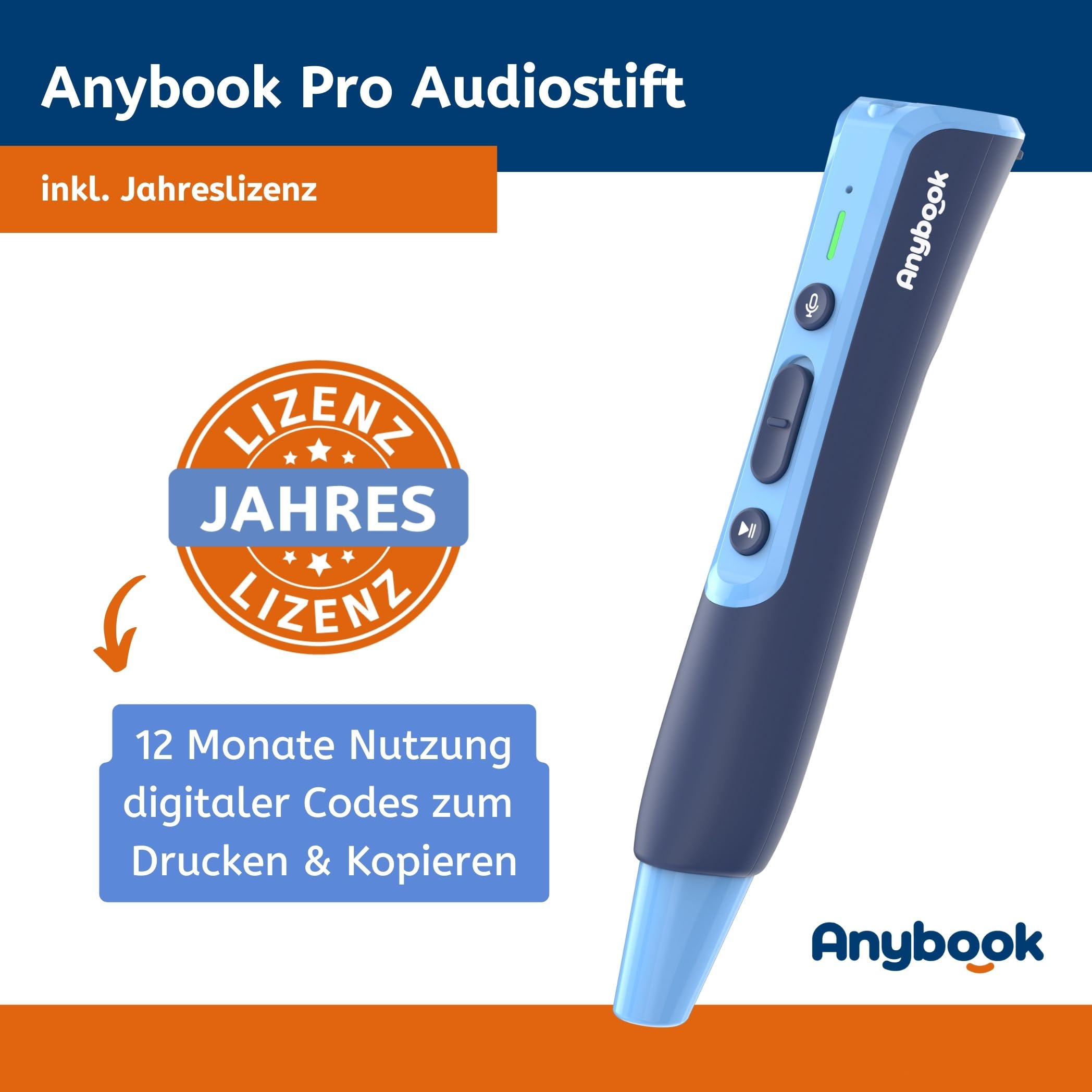 Pro Audiostift inkl. Jahreslizenz für Codes zum Drucken & Kopieren: Incl. Voucher für Jahreslizenz für Codes zum Ausdrucken.
