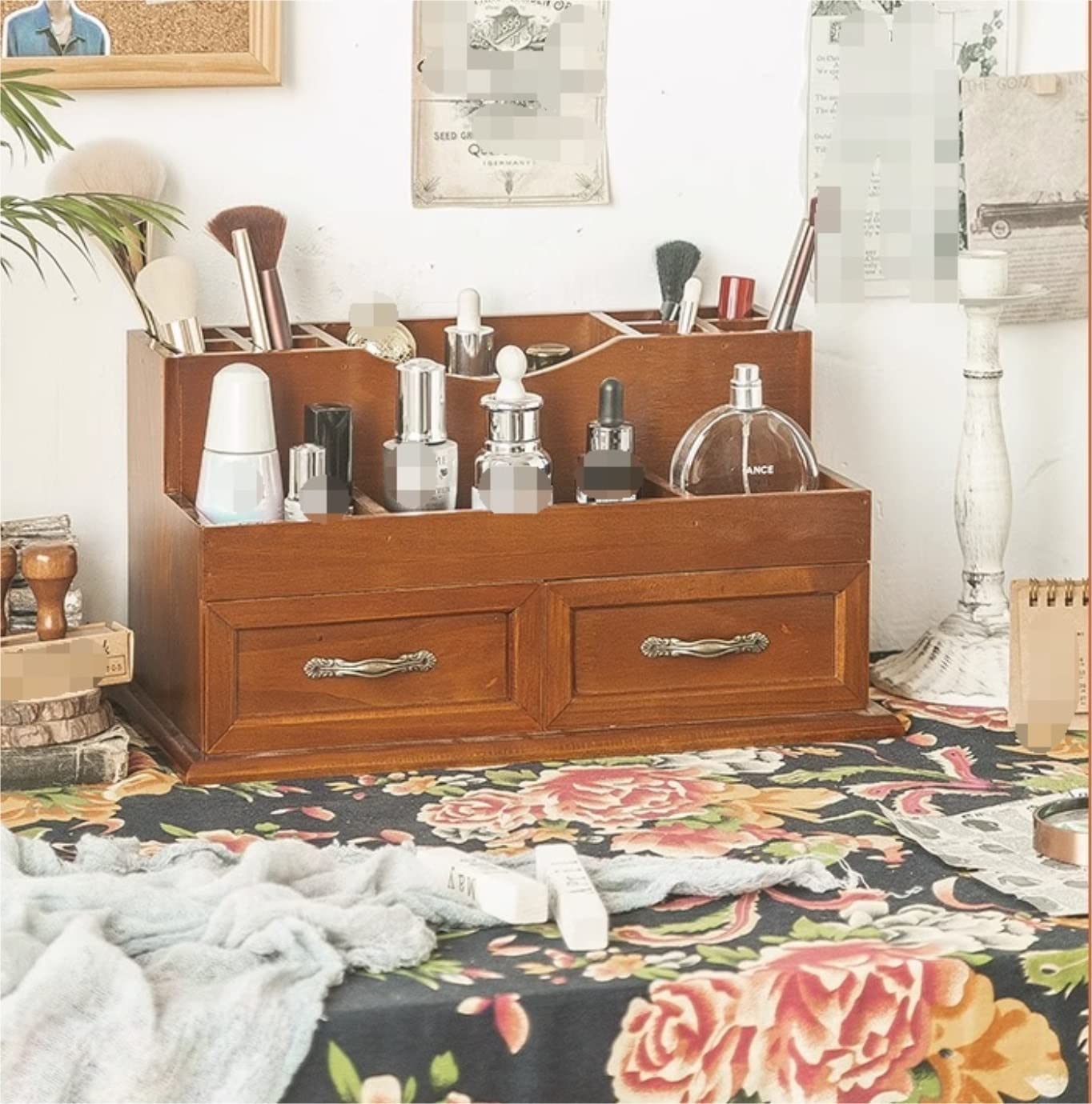 Organizador Cosméticos Organizador de Maquillaje Caja De Almacenamiento De Cosméticos De Madera Organizador De Maquillaje Con Cajón Caja De Artículos Diversos De Escritorio Estante de Maquillajes Estu