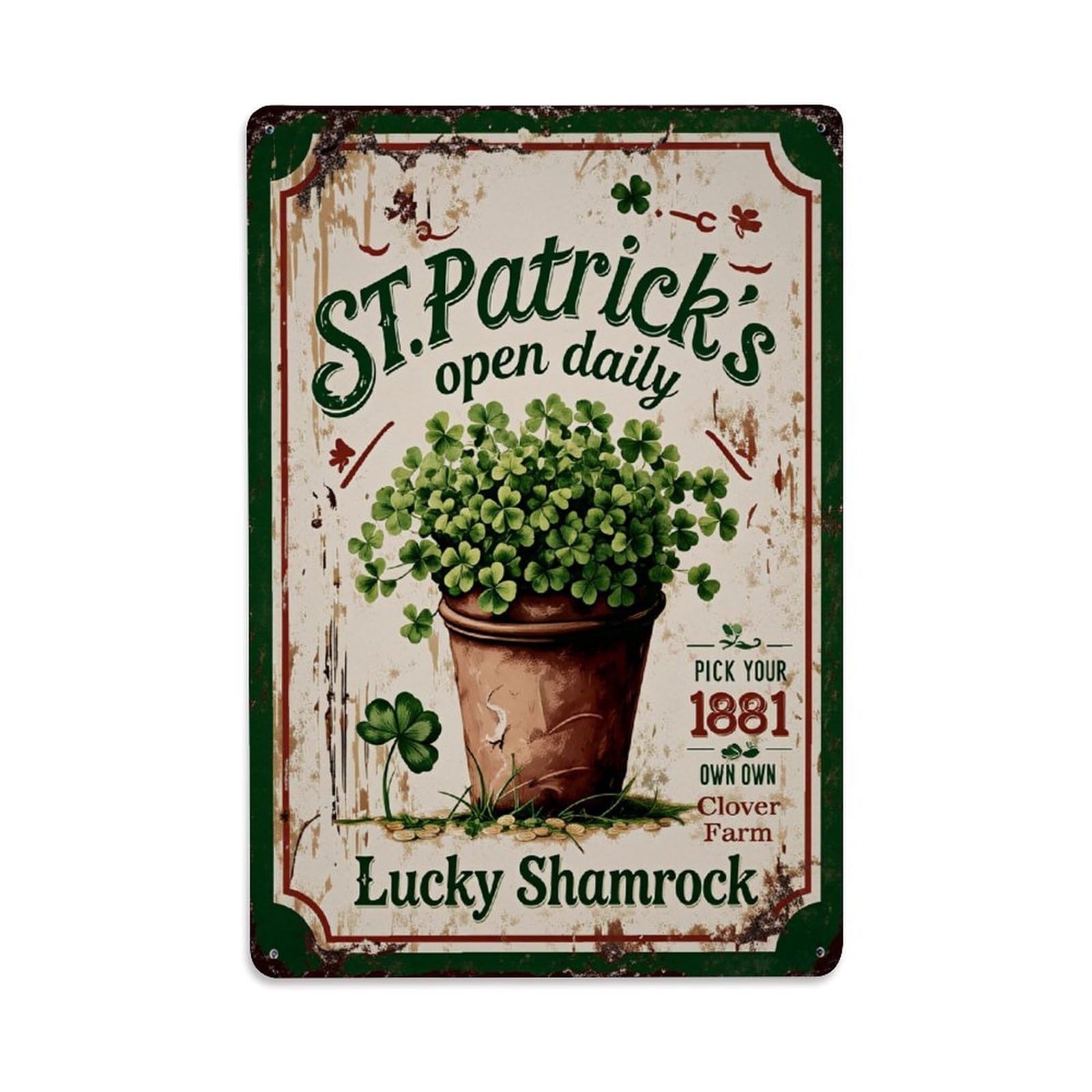 Enderetf Vintage St Patrick's Clover Farm Sign_1 Tin Sign Metal Poster, Home Bar Garage Man Cave Cafe Indoor & Outdoor Wall Decoration 8X12inches