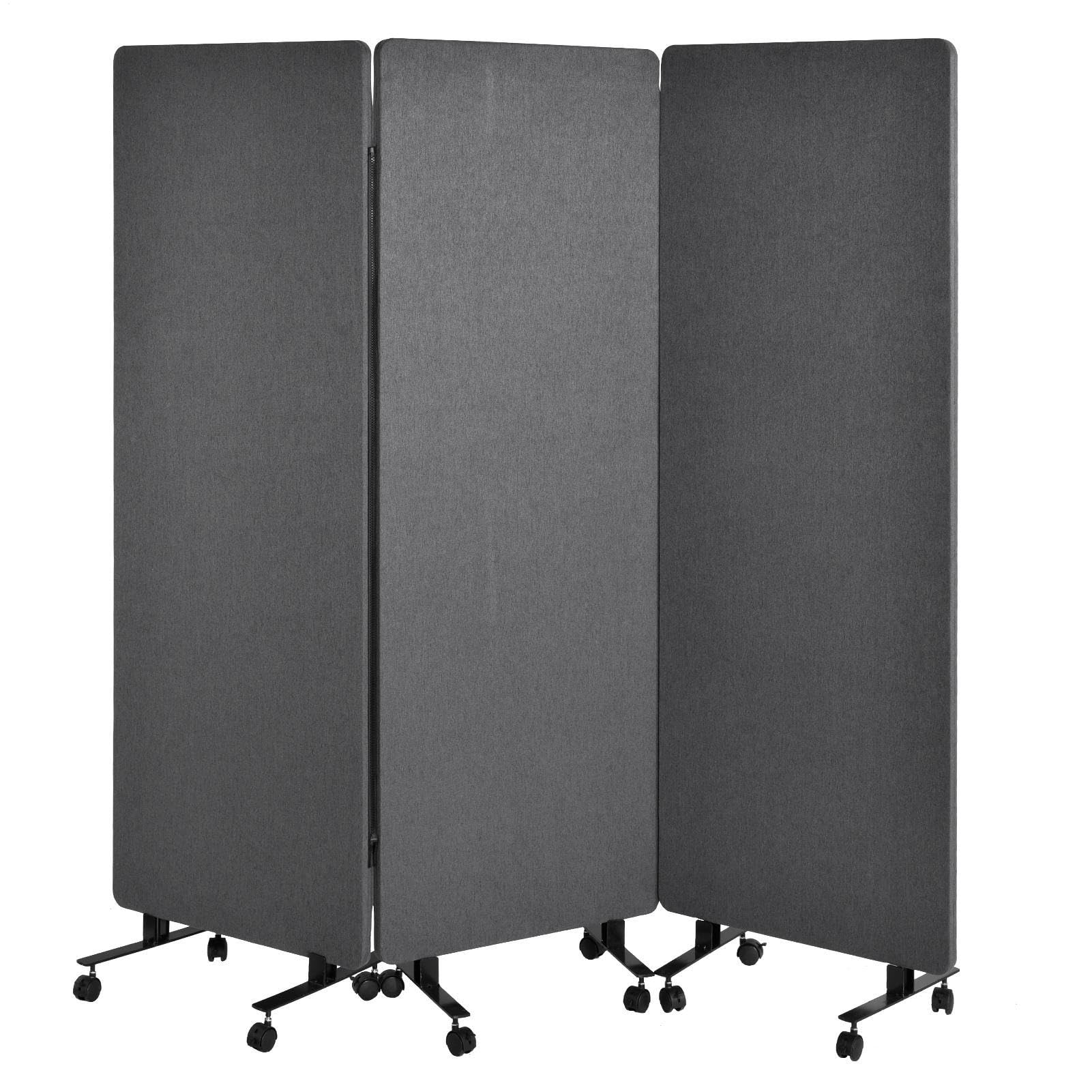 72in 3-Panel Soundproof Room Divider with Wheels