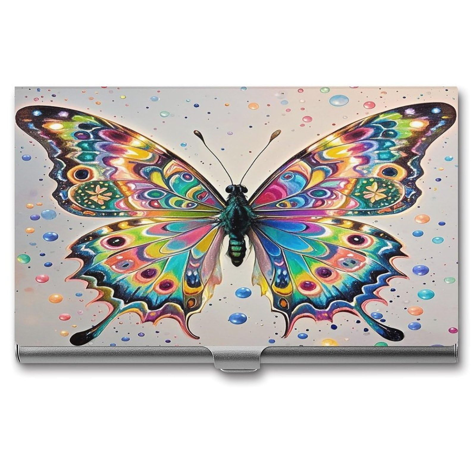 FekiLoot Butterfly Drip Spray Watercolor Business Card Holder Aluminum Alloy Business Card Case Convenient to Carry Business Card Dispenser for Men Women