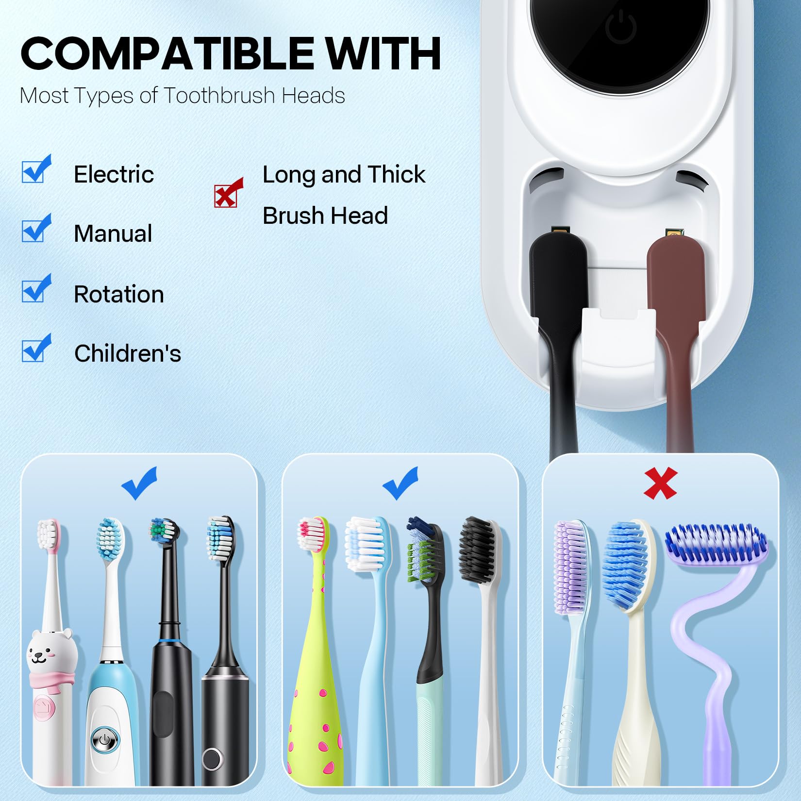 Esterilizador de cepillo de dientes de pantalla inteligente LED mejorado, soporte limpiador de cepillos de dientes con cubierta autoinductiva, caja de cepillo de dientes de secado y limpieza para el