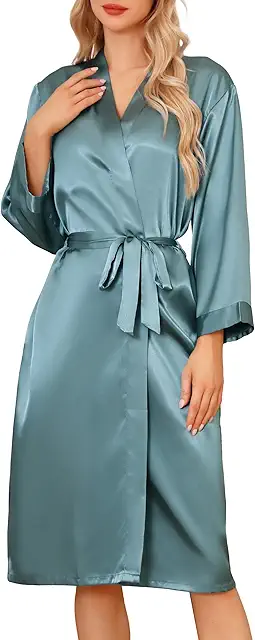 Women's Satin Kimono Robe - Long Bridal Sleepwear & Morning Gown