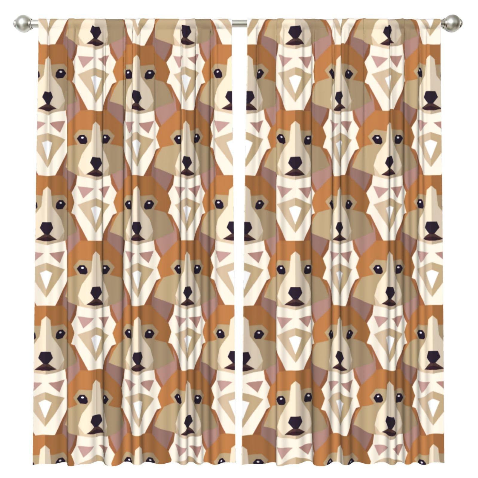 InOmak Welsh Corgi Head Pattern, 2 Panels Window Curtains 52 x 84 Inch Blackout Curtains for Living Room Bedroom