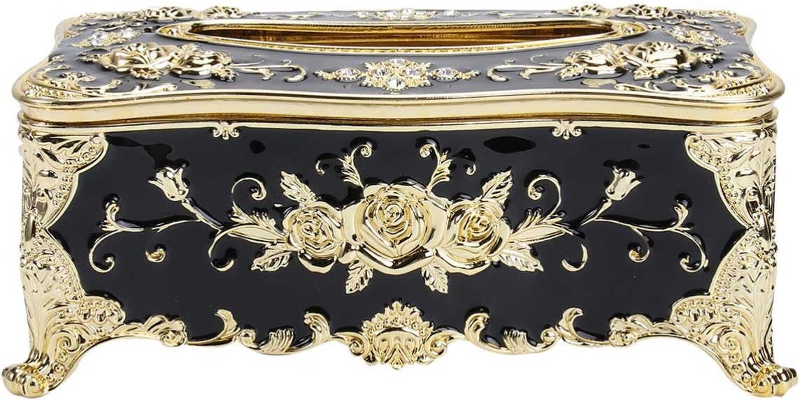 European Style Tissue Box Cover with Rose Pattern Napkin Holder for Home Car Office and Bathroom Decor 9.05X4.72X3.54 Inch