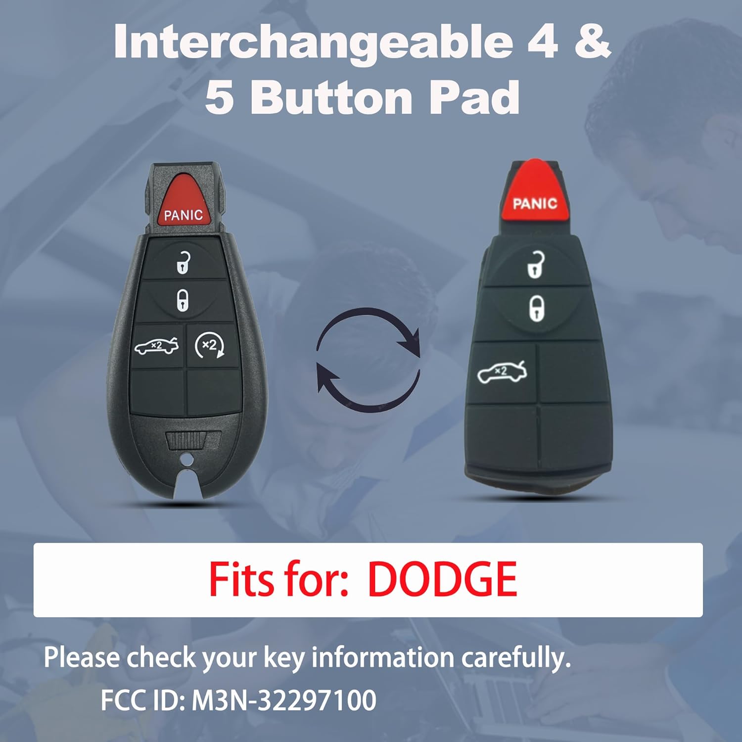 DIY Key Fob Replacement Kit Fits for Dodge Dart 2013 2014 2015 2016 Keyless Entry Remote with Interchangeable 4 & 5 Button FCC ID: M3N-32297100 (Set of 2)