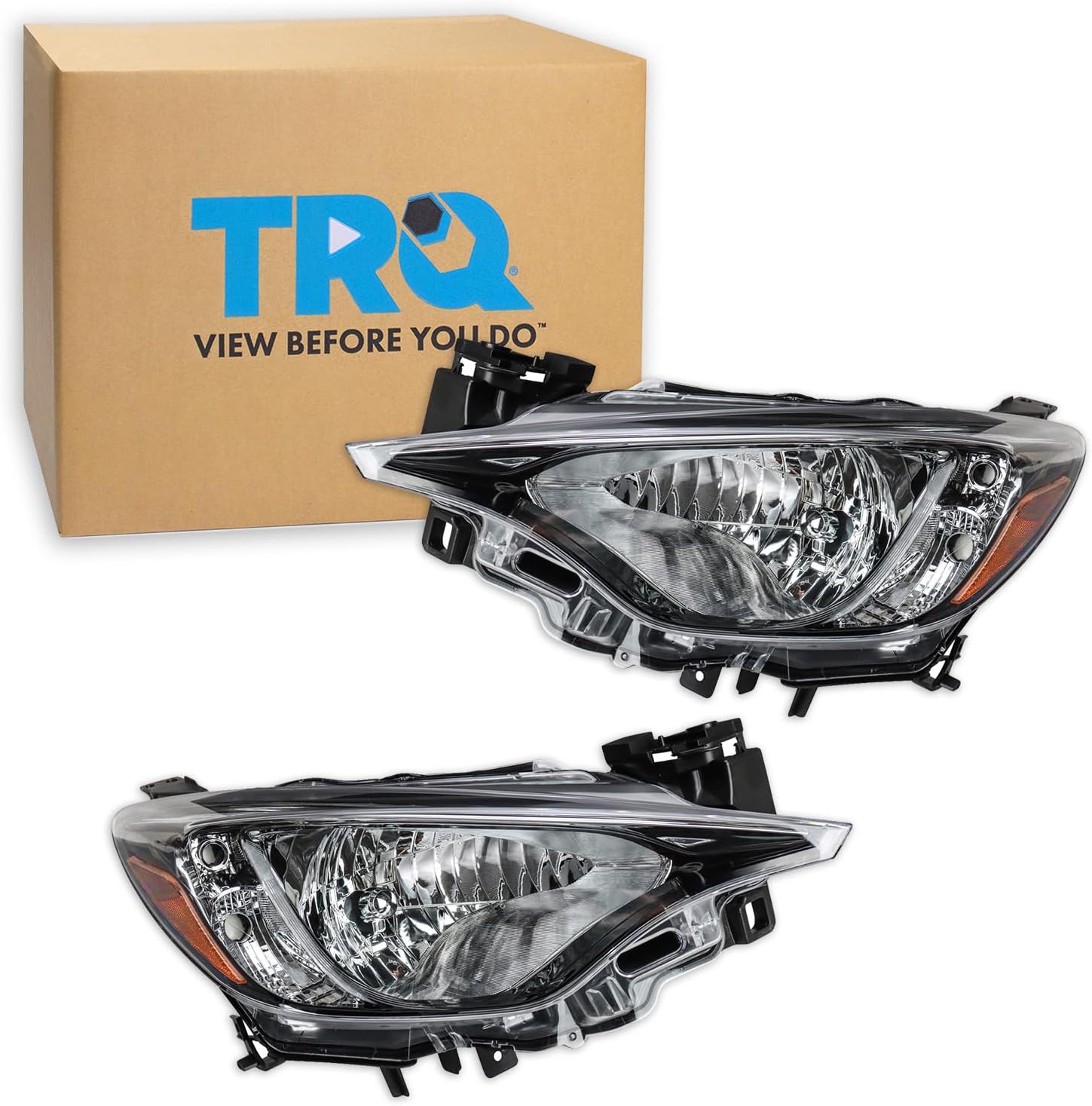 TRQ Headlight Assembly Set Headlights Driver & Passenger Side Compatible with 2016 Scion iA 2019-2020 Toyota Yaris SC2502106 SC2503106