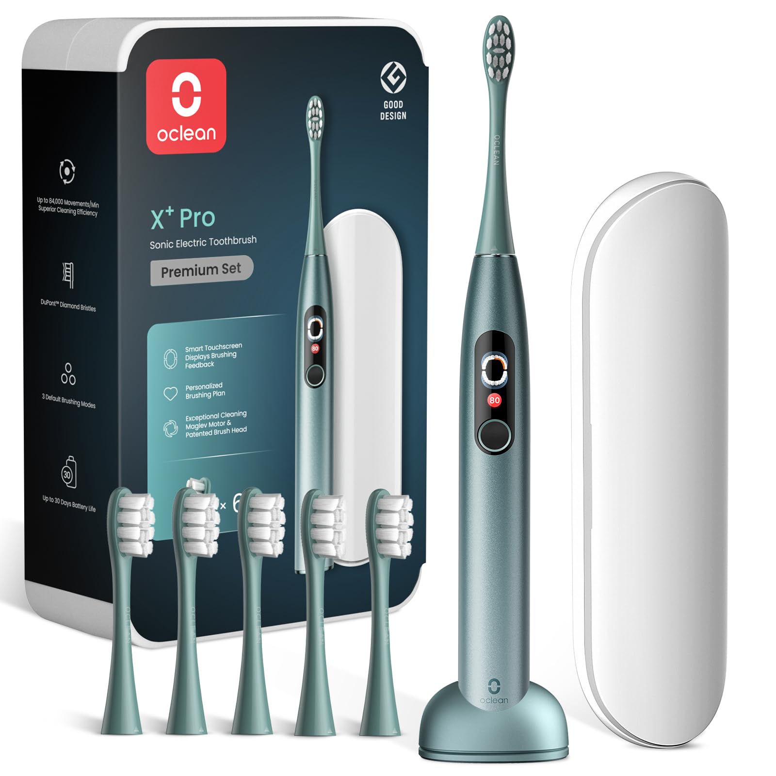 Oclean Sonic Electric Toothbrush Adults X Series Pro Travel Set, Smart Touchscreen, 3 Modes, 84000 VPM, Lasts 30 Days