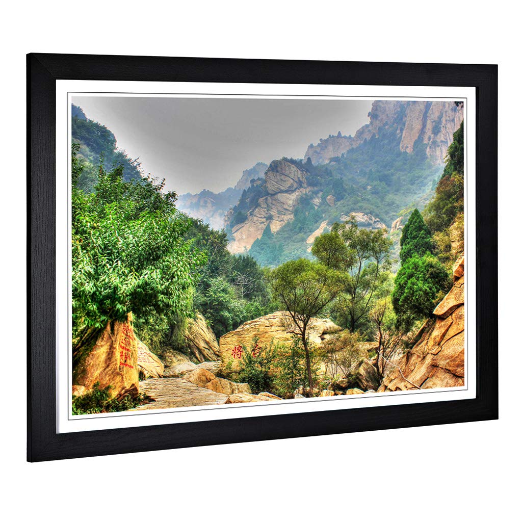 Big Box Art Framed Print of Landscape Beijing China Forest & Moutains Design | Wall Art Picture | Home Decor for Kitchen, Living Room, Bedroom, Hallway, Black, A2 / 24.5x18 Inch / 62x45cm