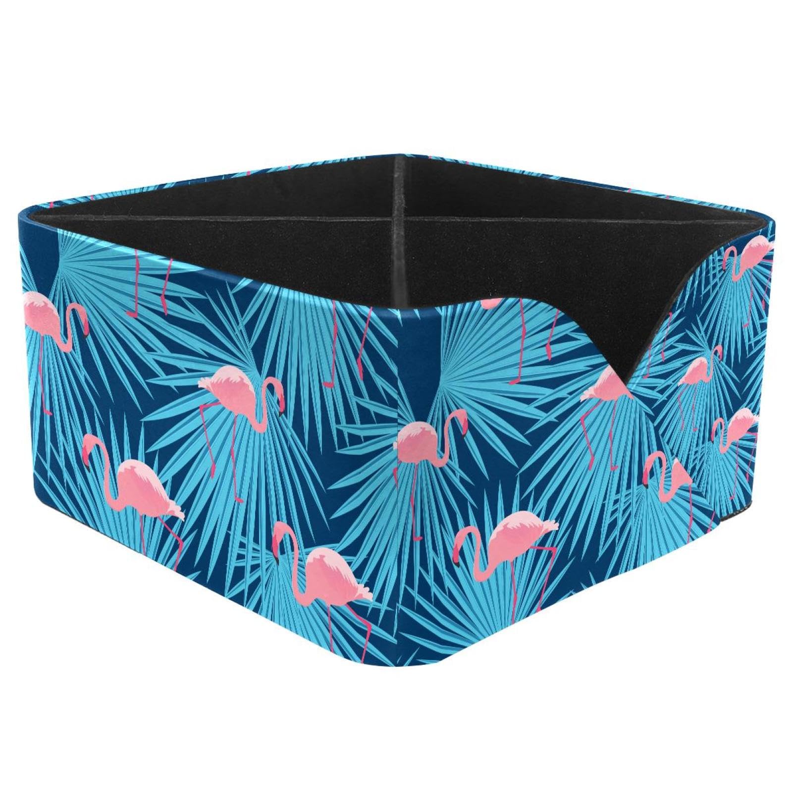 KengjuTesu Pink Flamingos Palm Leaves Tropical Summer Pattern Desktop Organizer Pen Holder, Rectangular Pencil Cup for Office, Study and Makeup Stations