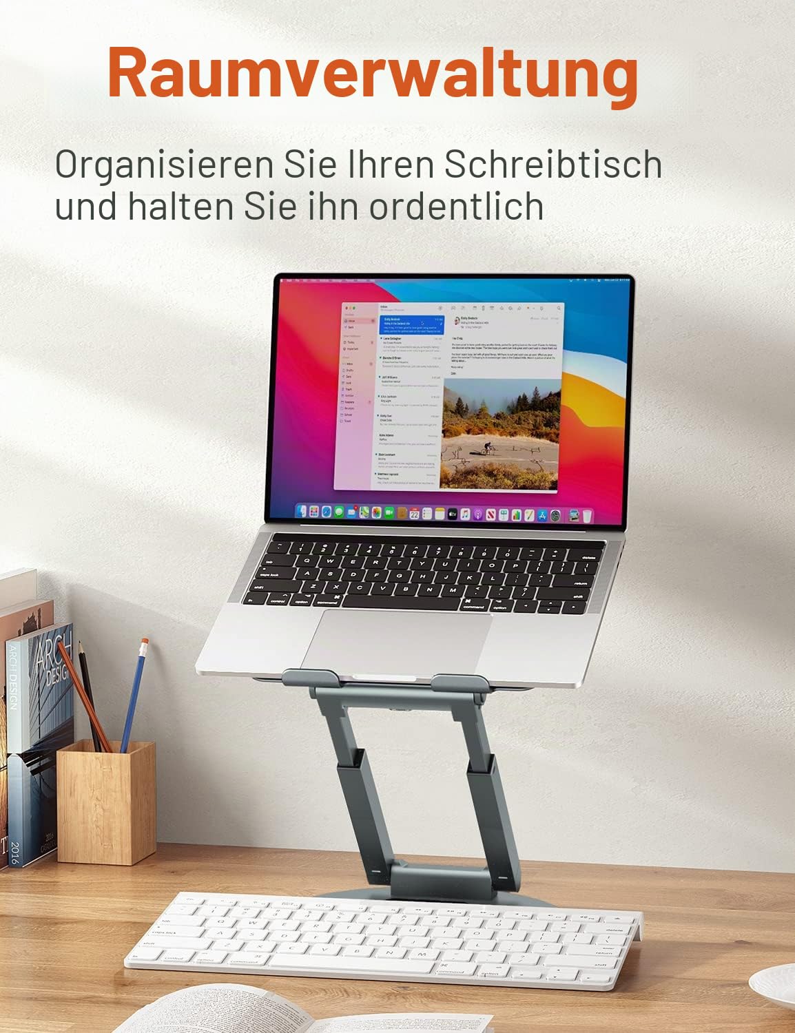 Laptop Ständer Höhenverstellbar mit 360° Drehbarer Basis, Ergonomisch Laptopständer, Laptop Erhoehung Fuer Schreibtisch, Standing Laptop Stand Computer Ständer mit MacBook Pro, Laptops 10–17"-Grau