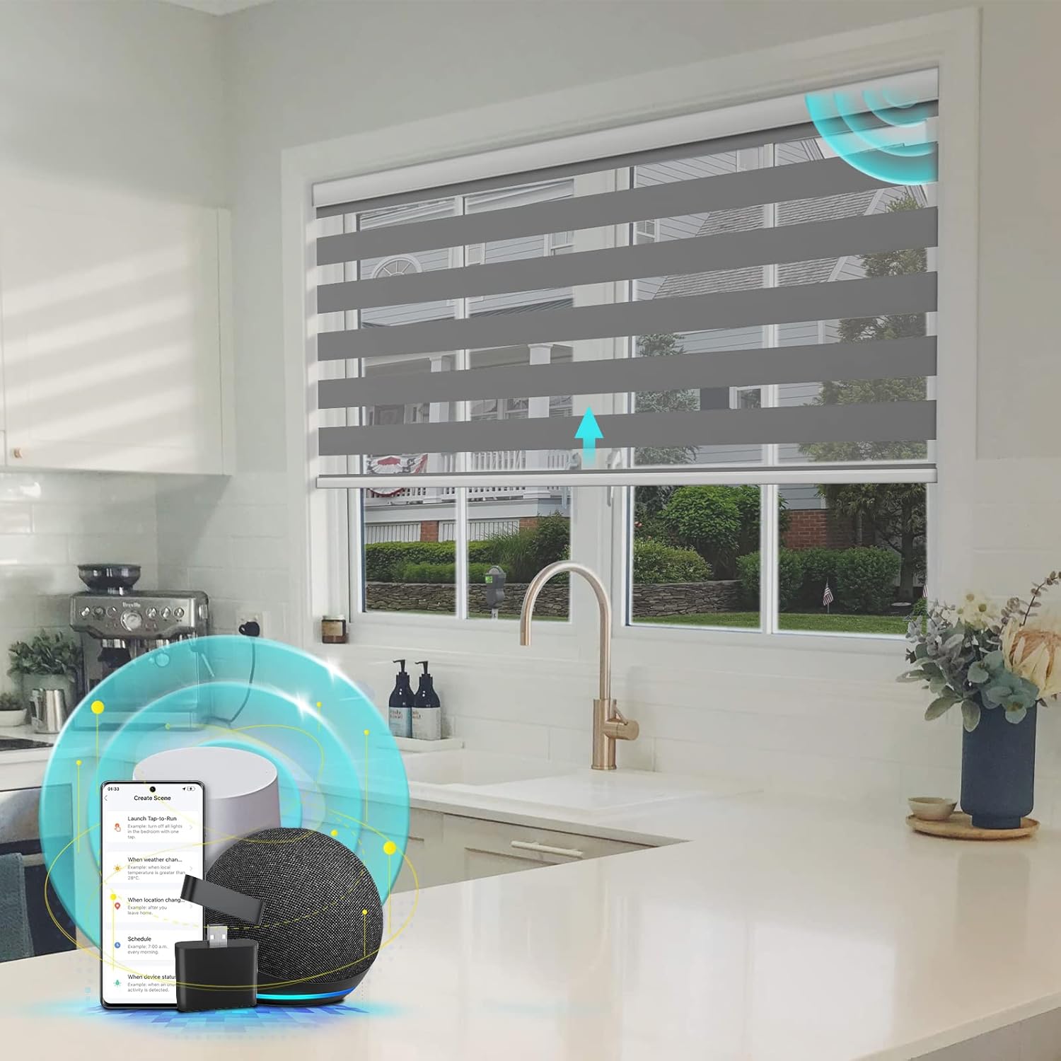 CITOLEN Motorized Blinds with Integral Valance Zebra Blinds