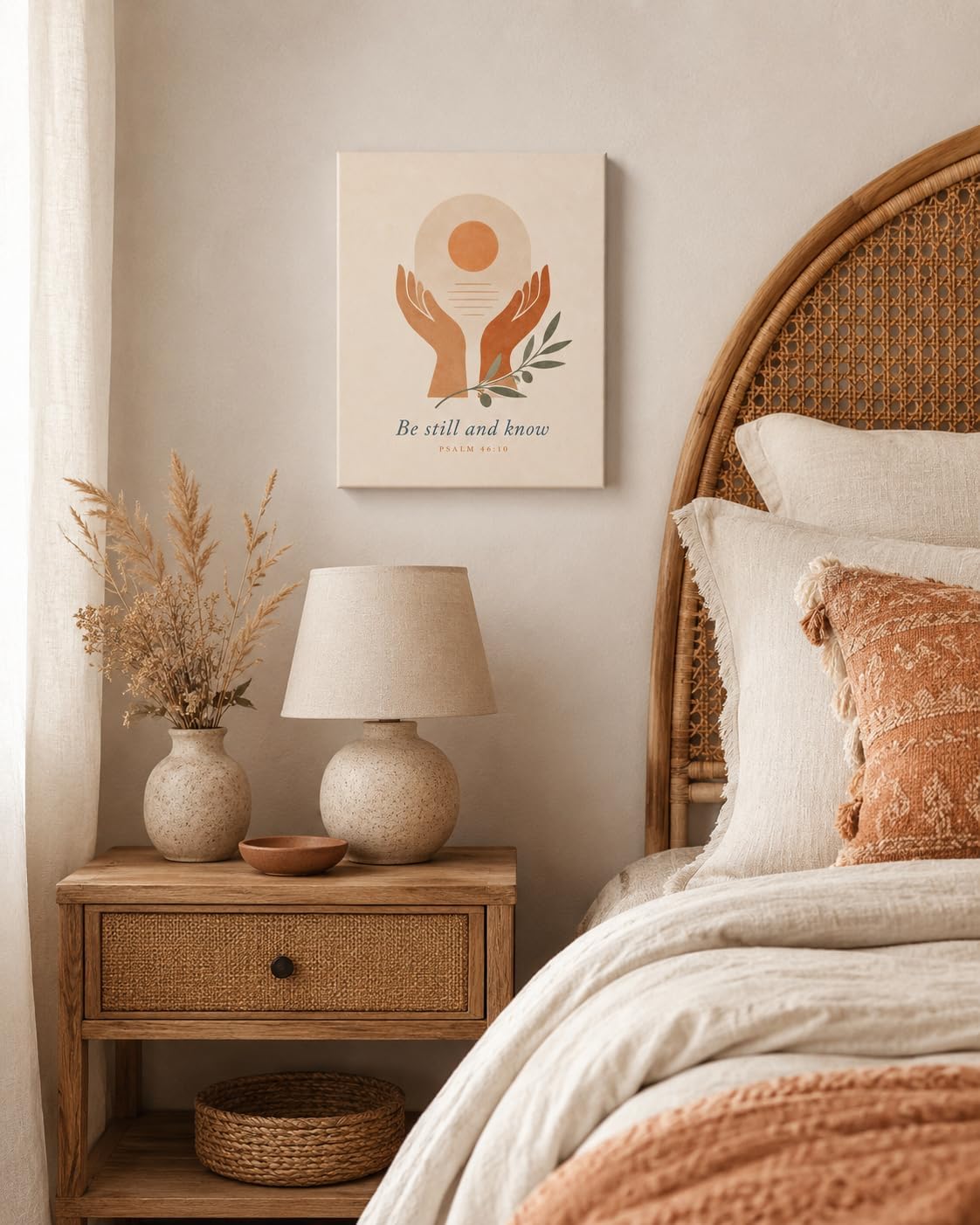 SUOLIUKJYS PSALM 46:10 Christian Wall Art, Boho Prayer Room Decor image 3