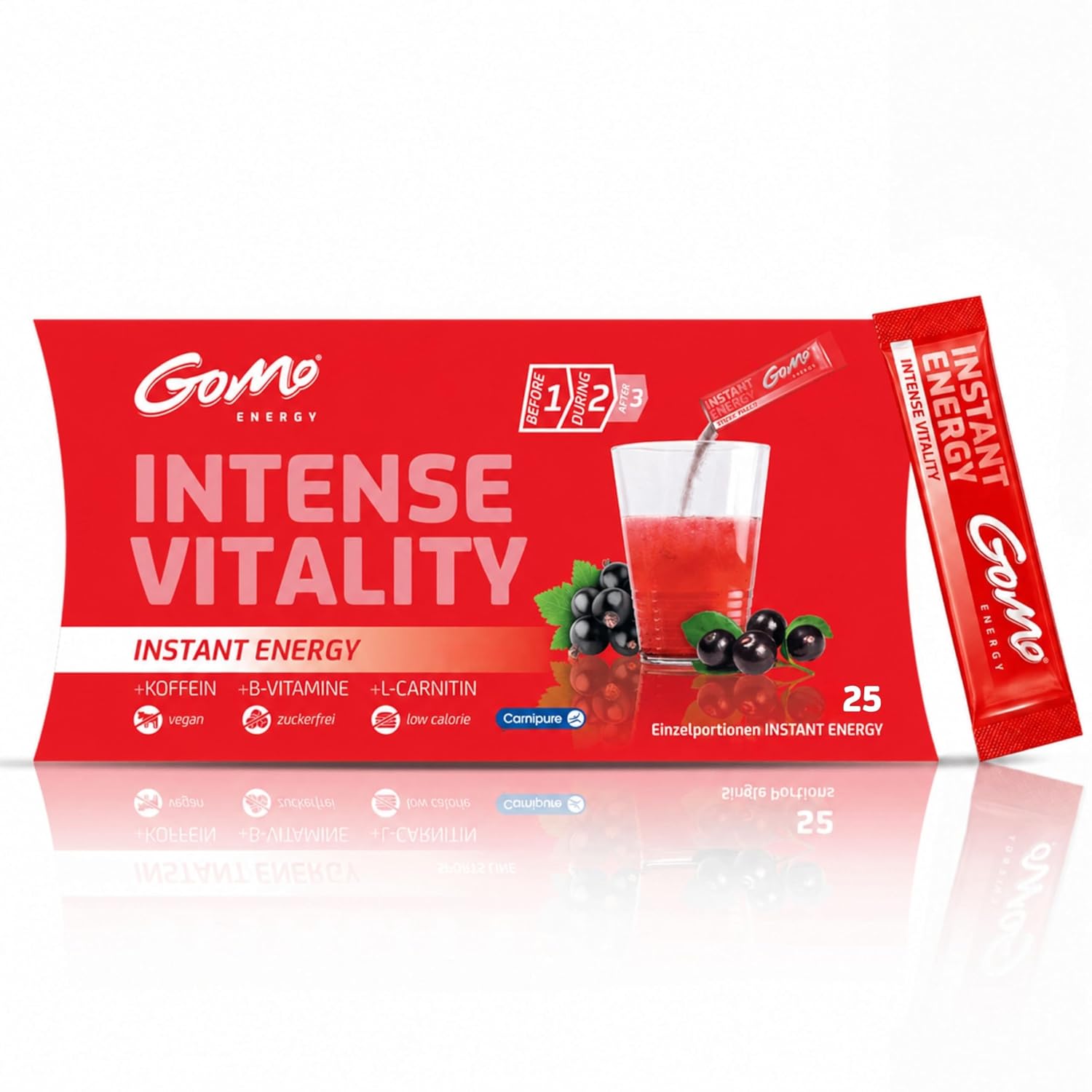 GoMo ENERGY  Energiegetr nk ohne Zucker I Wachmacher mit L-Carnitin Koffein Vitamin-B-Komplex hochdosiert I Getr nkepulver mit beerigem Holunder Geschmack I INTENSE VITALITY
