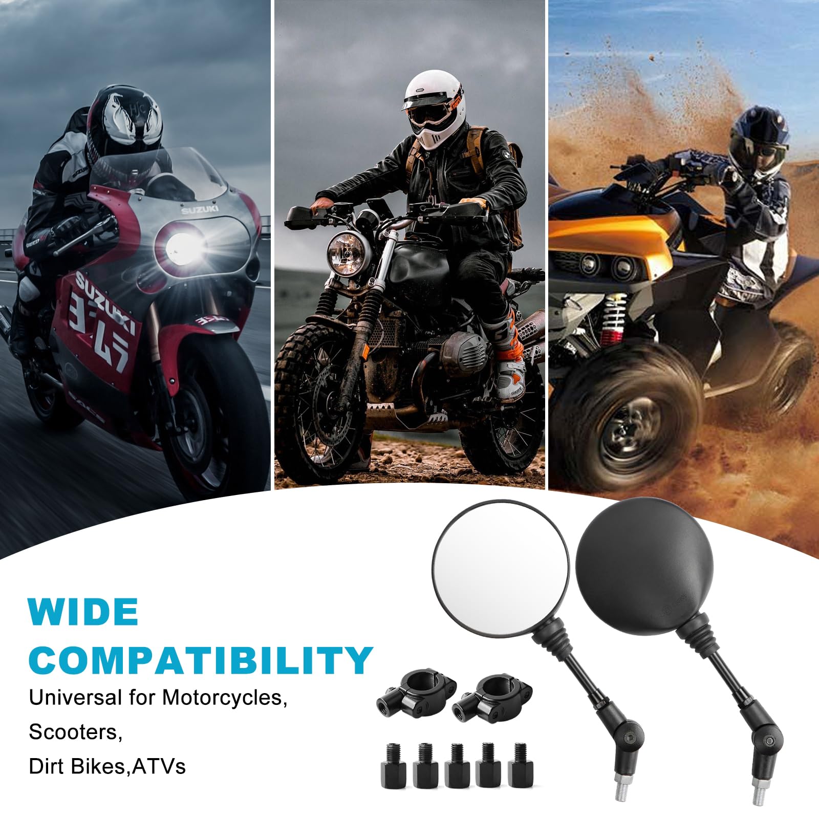 Lusterka wsteczne Motocykla homologowane, 1 Para Uniwersalny Motocykl Boczne Lusterko wsteczne,7/8"22 mm Lusterka Kierownicze z Śruby mocujące 10mm i 8mm dla motocykli, Skutery