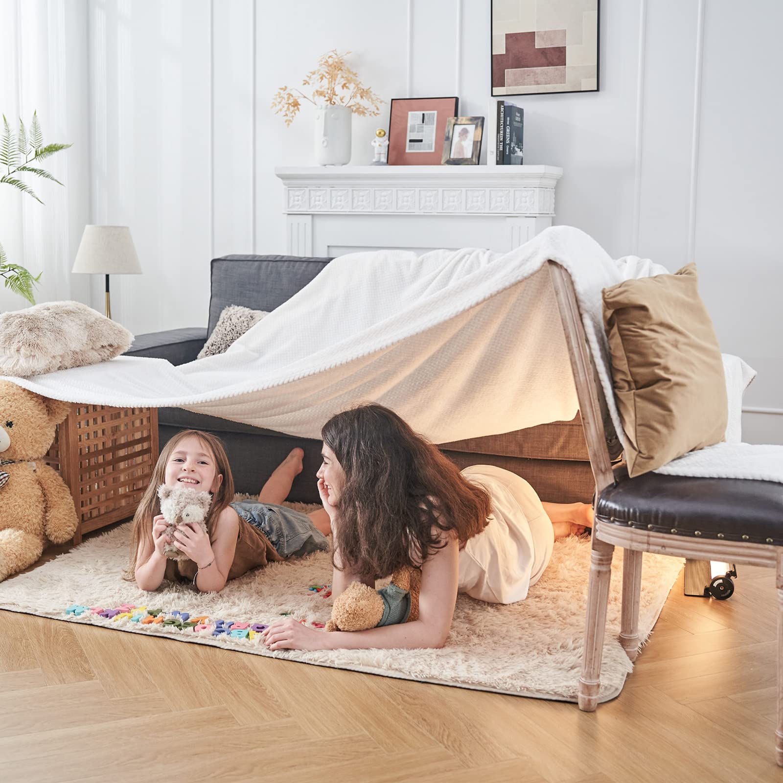 NEWCOSPLAY Super Soft King Blanket Ivory Premium Silky Flannel Fleece Leaves Pattern Lightweight Bed Blanket All Season Use (Ivory, King(90"x110"))