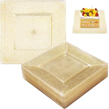 Plastic Plates, Pack of 10 Plastic Plates, 16.5 cm Plastic Plates, Reusable, Transparent Gold Plates, Plastic, Square Plastic Plates, Suitable for Weddings, Parties, Birthdays, Christmas