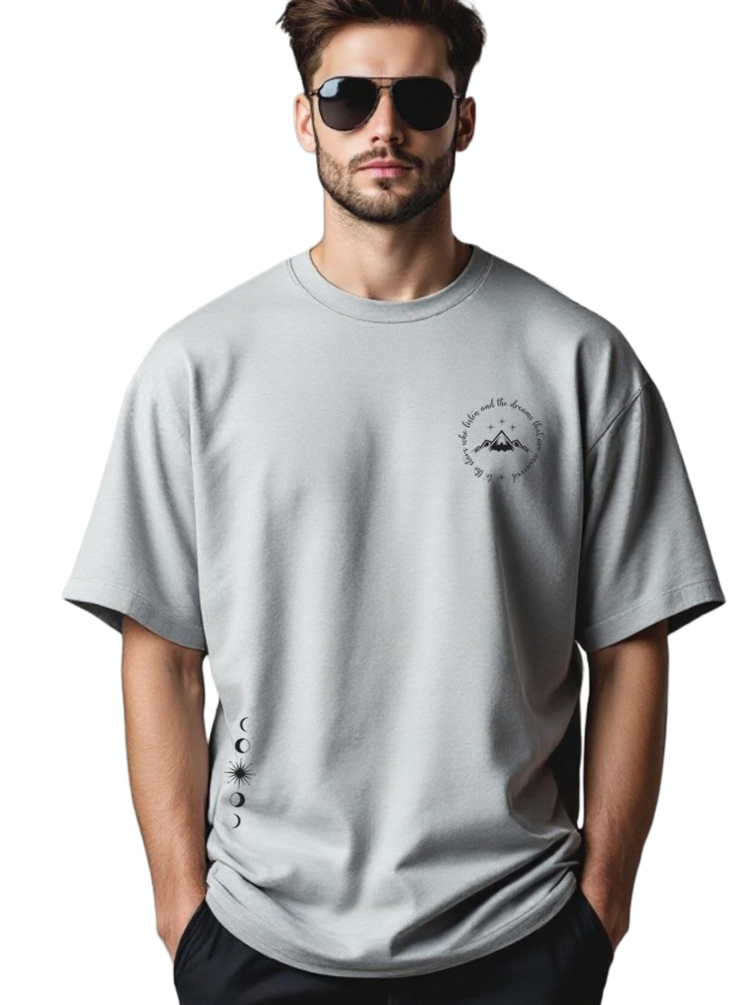 Men's Graphic Print Oversized T-Shirt, Cotton Blend, Crew Neck, Short Sleeve, Yellow