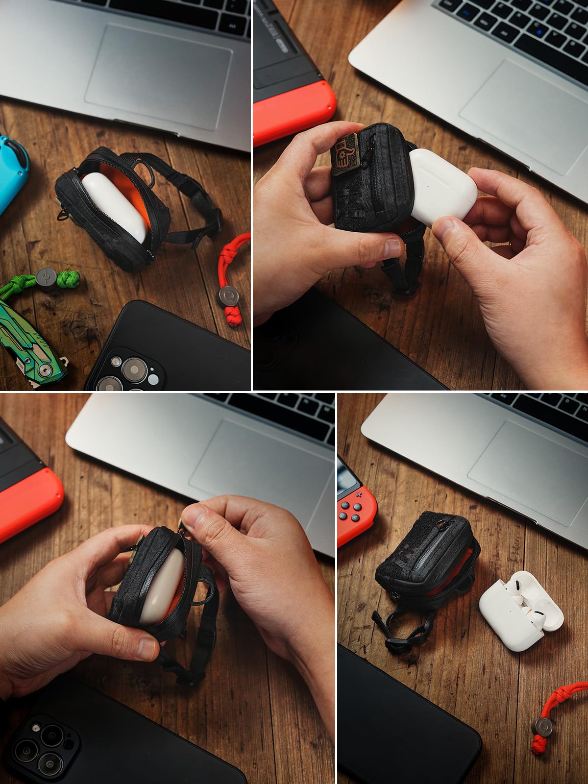 TACTICAL_GEEK Storage A18 EDC Utility Pouch - Bolsa compacta para auriculares inalámbricos con cierre rápido, mini monedero, para uso diario, viajes al aire libre, Negro , mini, Monedero