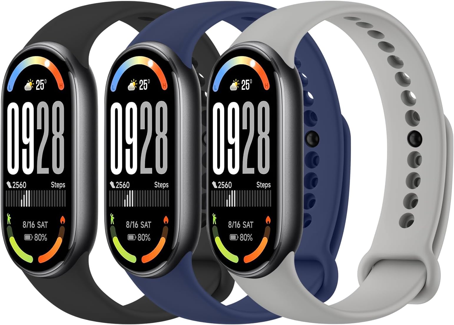 Tobfit 3 Pack Replacement Bands Compatible for Xiaomi Smart Band 10/9/8, Soft Silicone Adjustable Sport Wrist Strap for Women Men for Xiaomi Mi Band 8/9/10 Traker Smart Watch