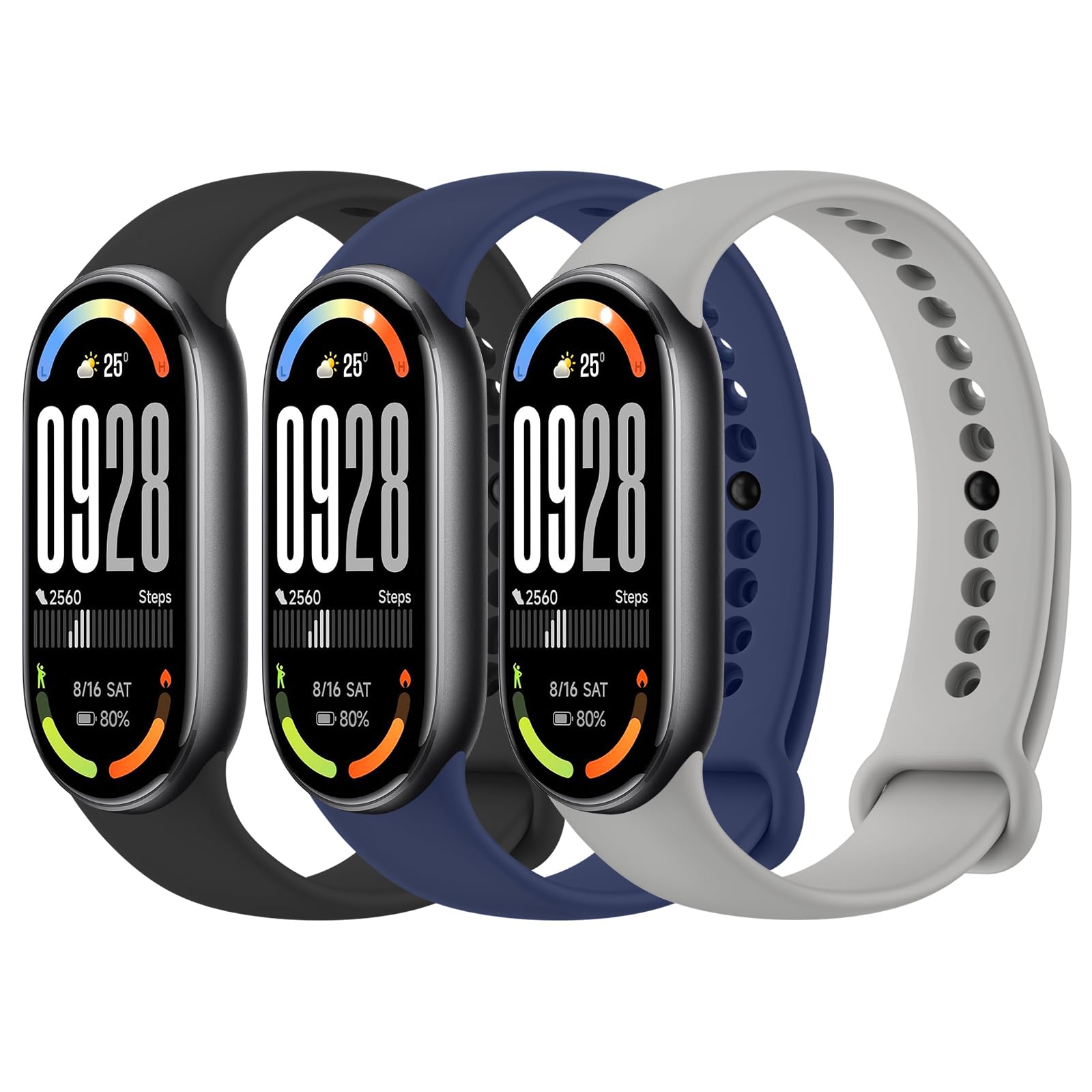 Tobfit3 Pack Replacement Bands Compatible for Xiaomi Smart Band 10/9/8, Soft Silicone Adjustable Sport Wrist Strap for Women Men for Xiaomi Mi Band 8/9/10 Traker Smart Watch