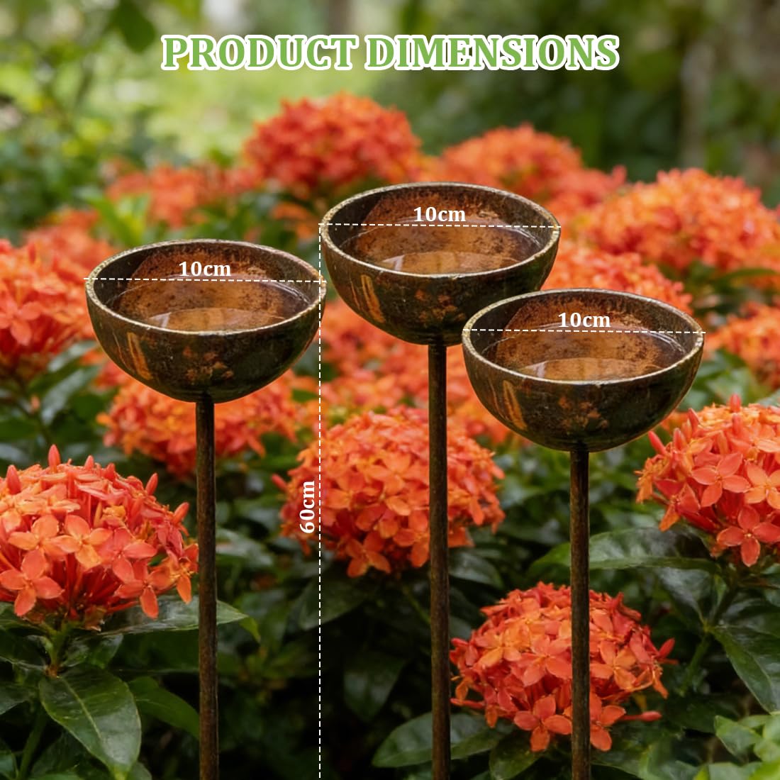WRQIOO 3Pcs Rain Catchers for Garden, Bee Bath for Garden, Bee Watering Station, Large Cup 10cm Height 60cm, Metal Garden Ornaments, — view 2
