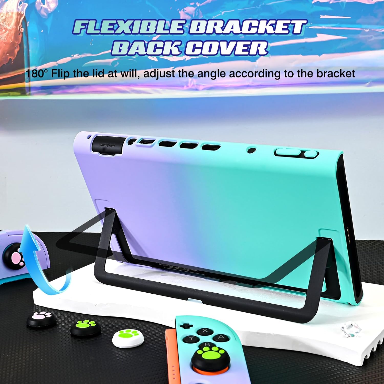 DLseego Protective Hard Case for Nintendo Switch 2 (2025), PC Grip Cover for Joy Con, Detachable JoyCon Controller Protectors-Shockproof& Scratch-Resistant Console Shell, 6 Thumb Grips - Purple Green - Image 7