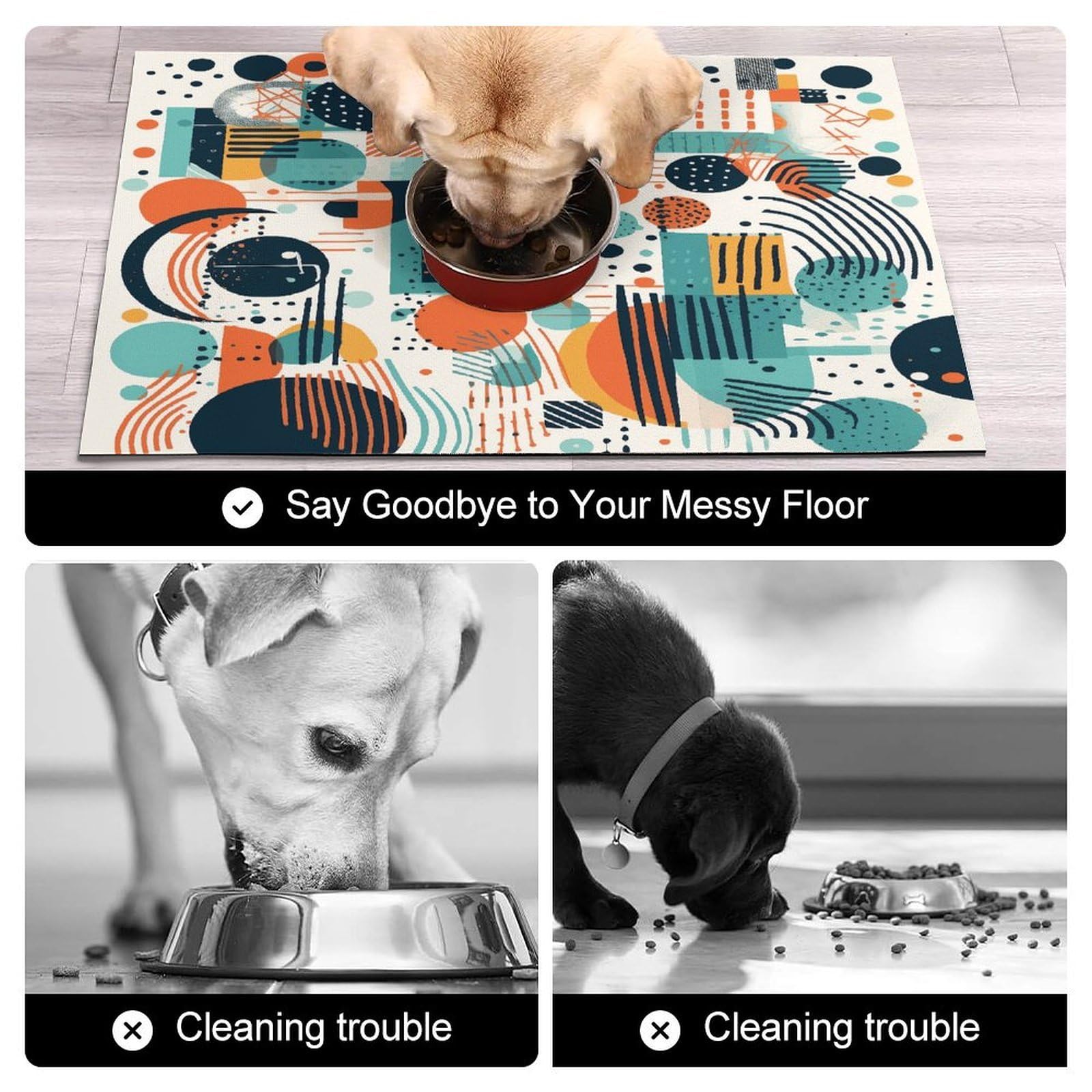 Shapes and Curves Tapis de nourriture pour chat – Tapis d'alimentation antidérapant pour chien, facile à nettoyer pour la nourriture et l'eau, tapis de gamelle pour chien et chat 43,2 x 76,2 cm