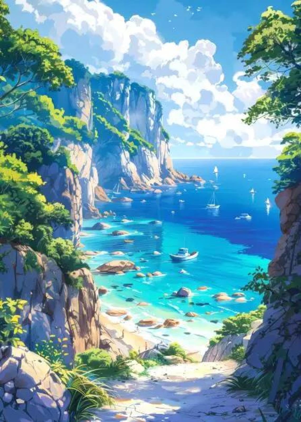 SHINERING Abstract Beach Forest Anime Landscape Canvas Painting Sea Summer Beach Wall Art Poster Prints For Living Room Home Decor A9 21X30Cm Unframed