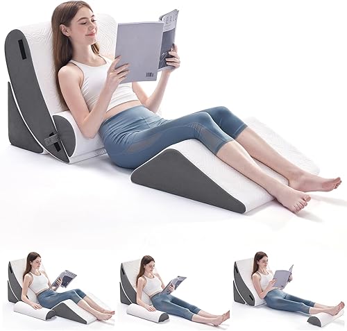 Juego de 4 almohadas de cuña para después de la cirugía, 4 almohadas de cuña para dormir, almohada ortopédica de espuma viscoelástica para aliviar
