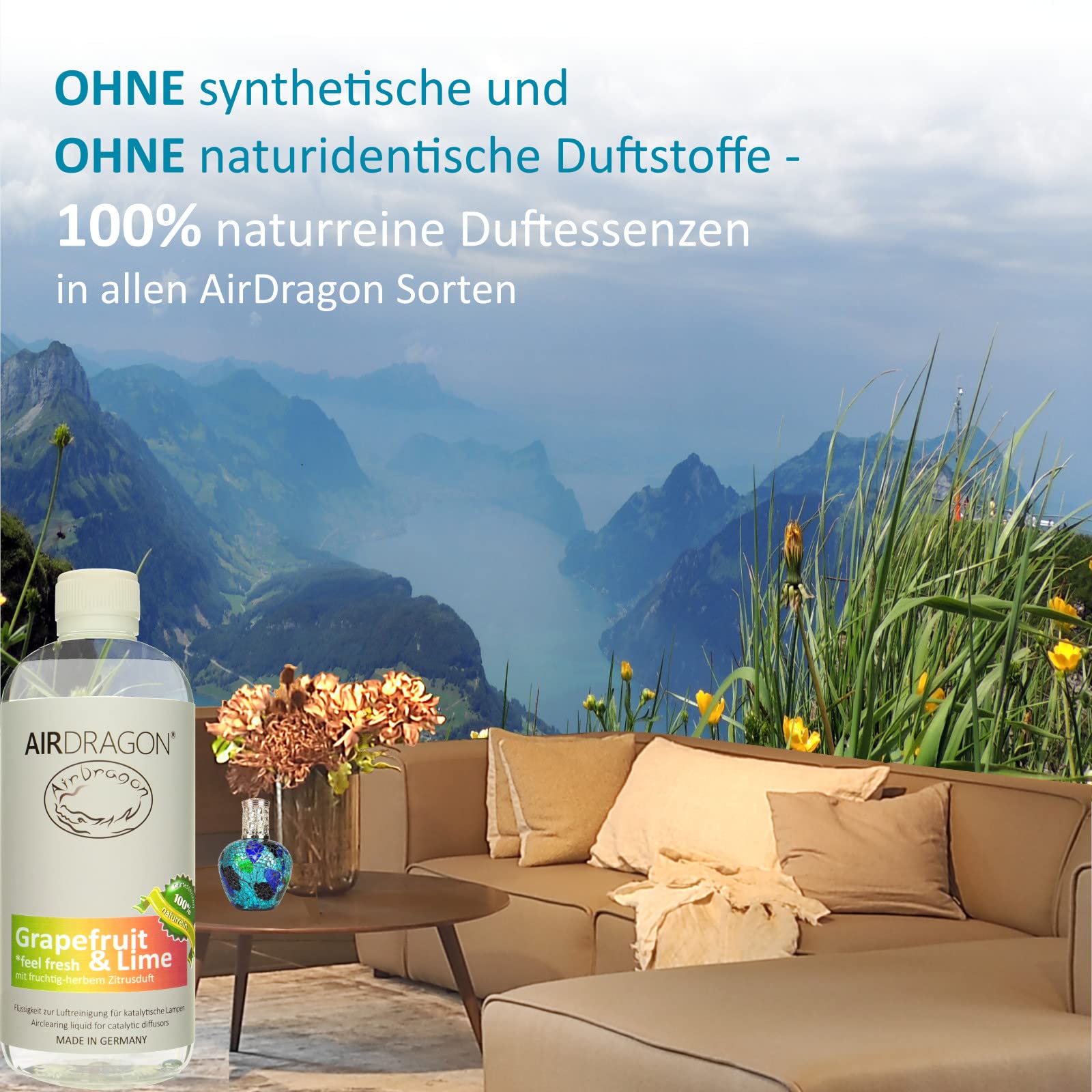 AIRDRAGON® Duft-Set • NEUTRAL + GRAPEFRUIT & LIME • 2 x 1 Liter • Für jede katalytische Lampe • OHNE künstliche Duftstoffe • Premium Natur Raum-Duft