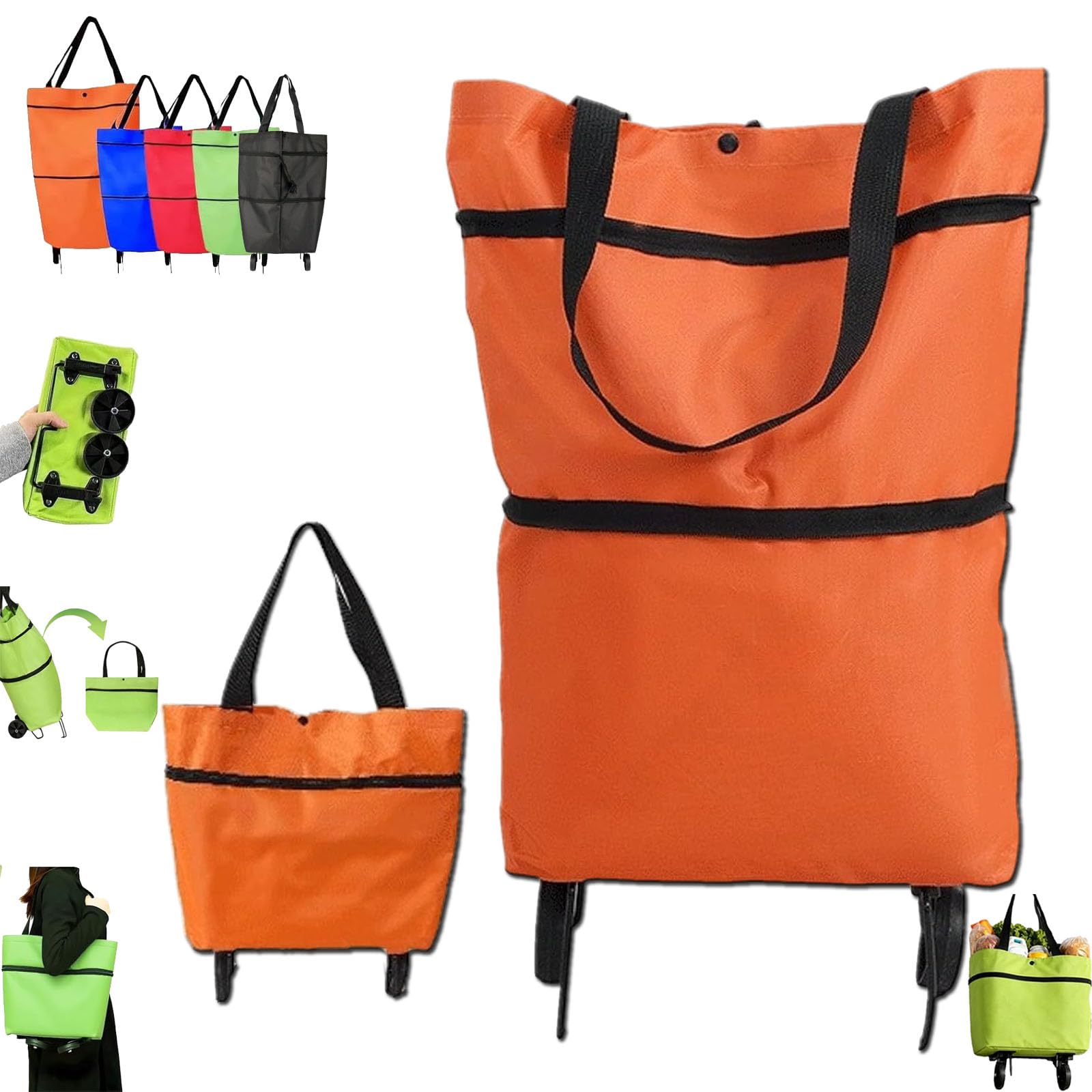 2-in-1 Foldable Shopping Cart with Large Capacity Oxford Cloth (Orange)