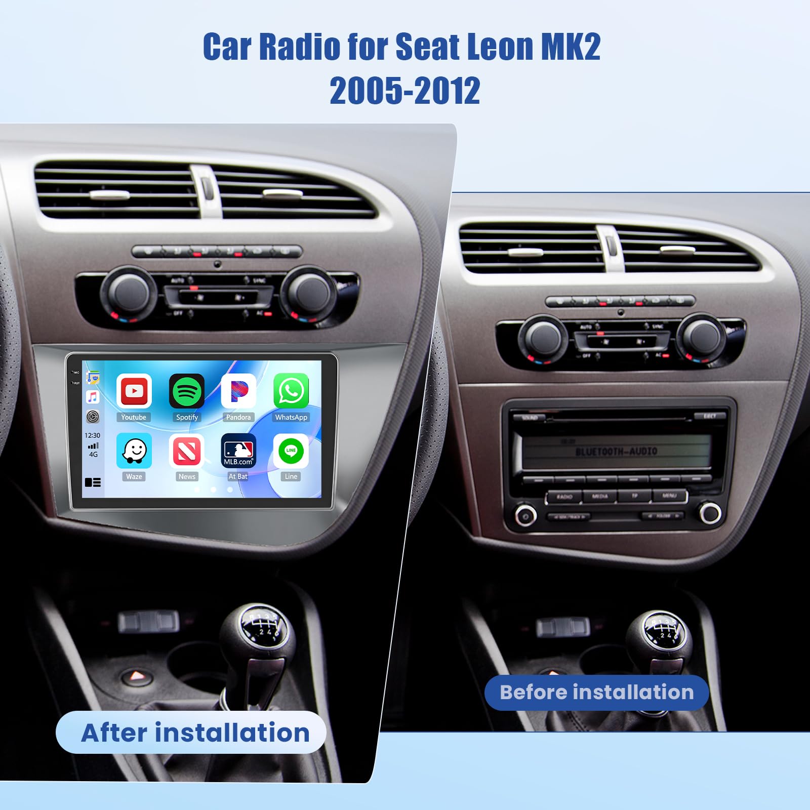 [4G+64G] Radio samochodowe Inefala Android 15 do Seata Leona MK2 2005-2012 z bezprzewodową funkcją Android CarPlay, 9-calowym ekranem dotykowym, nawigacją GPS, WiFi RDS/FM, Bluetooth, EQ SWC,