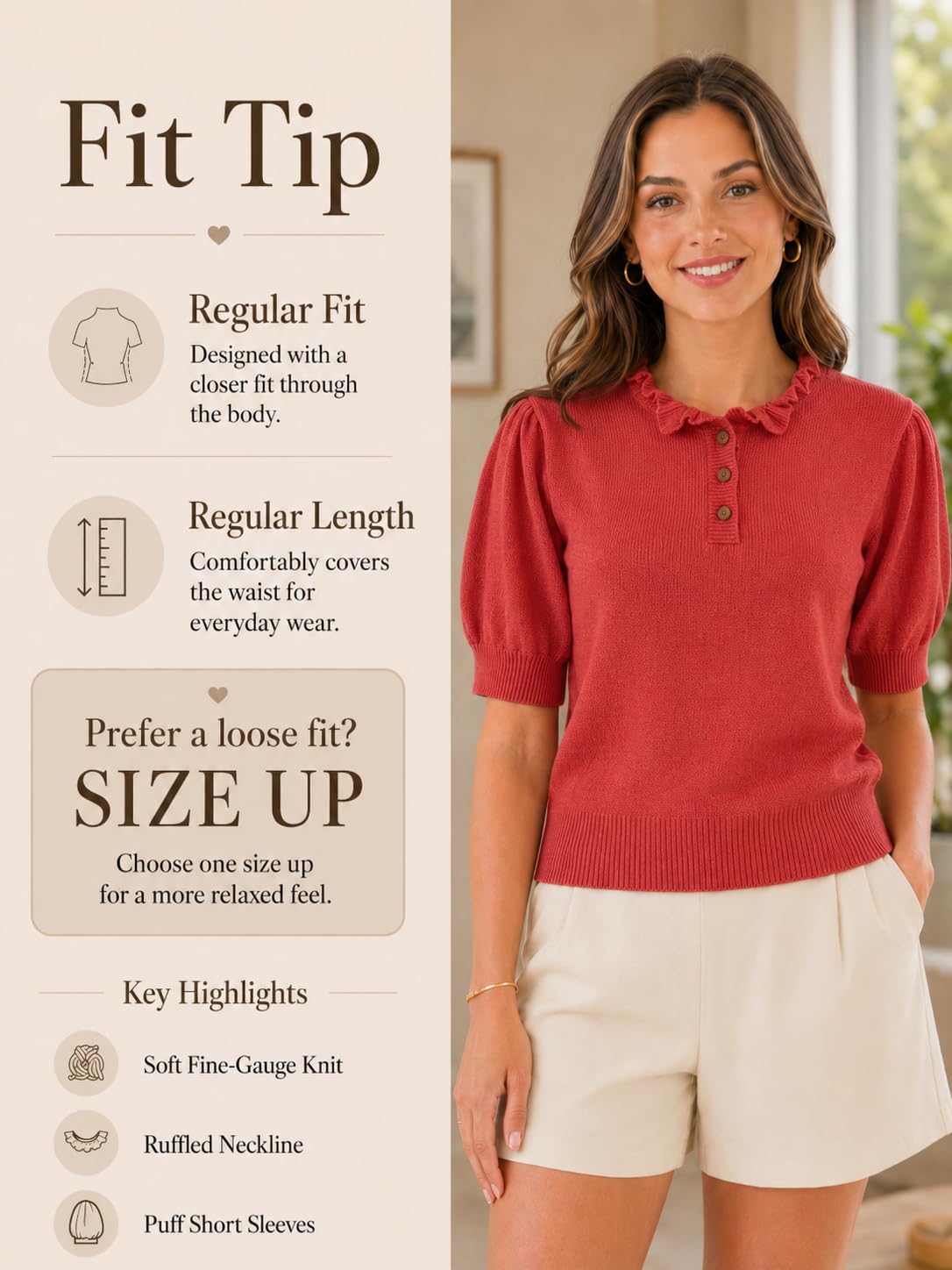 Short Sleeve Sweater for Women Ruffle Crewneck Puff Sleeve Trendy Pullover Knit Tops 2026 Lightweight