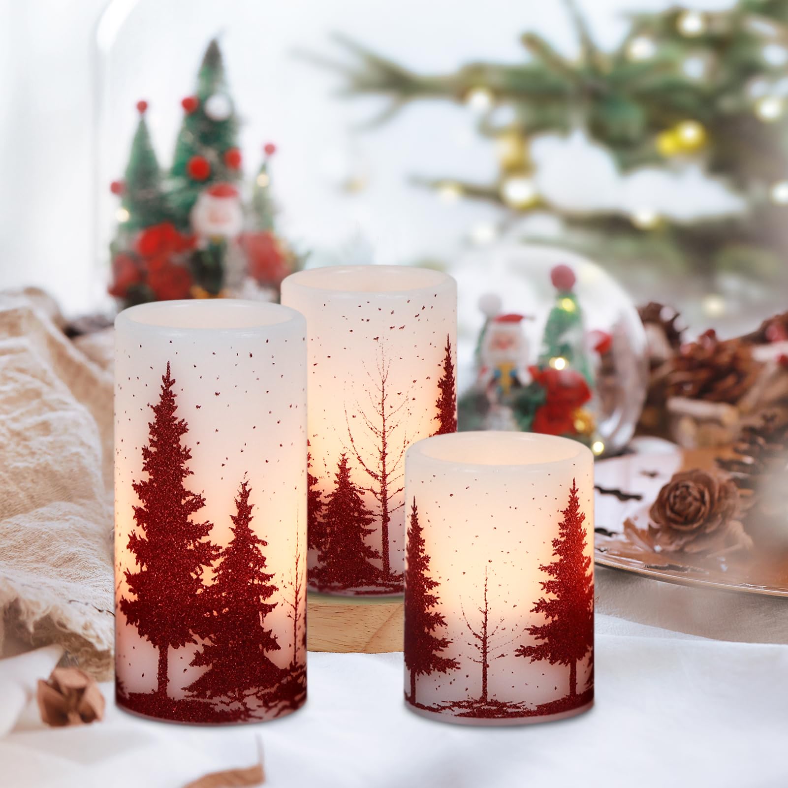 Candele tremolanti senza fiamma per albero di Natale, funzionamento a batteria, con timer 6H, confezione da 3 candele a colonna in vera cera con luce calda a LED, decorazione per cena,