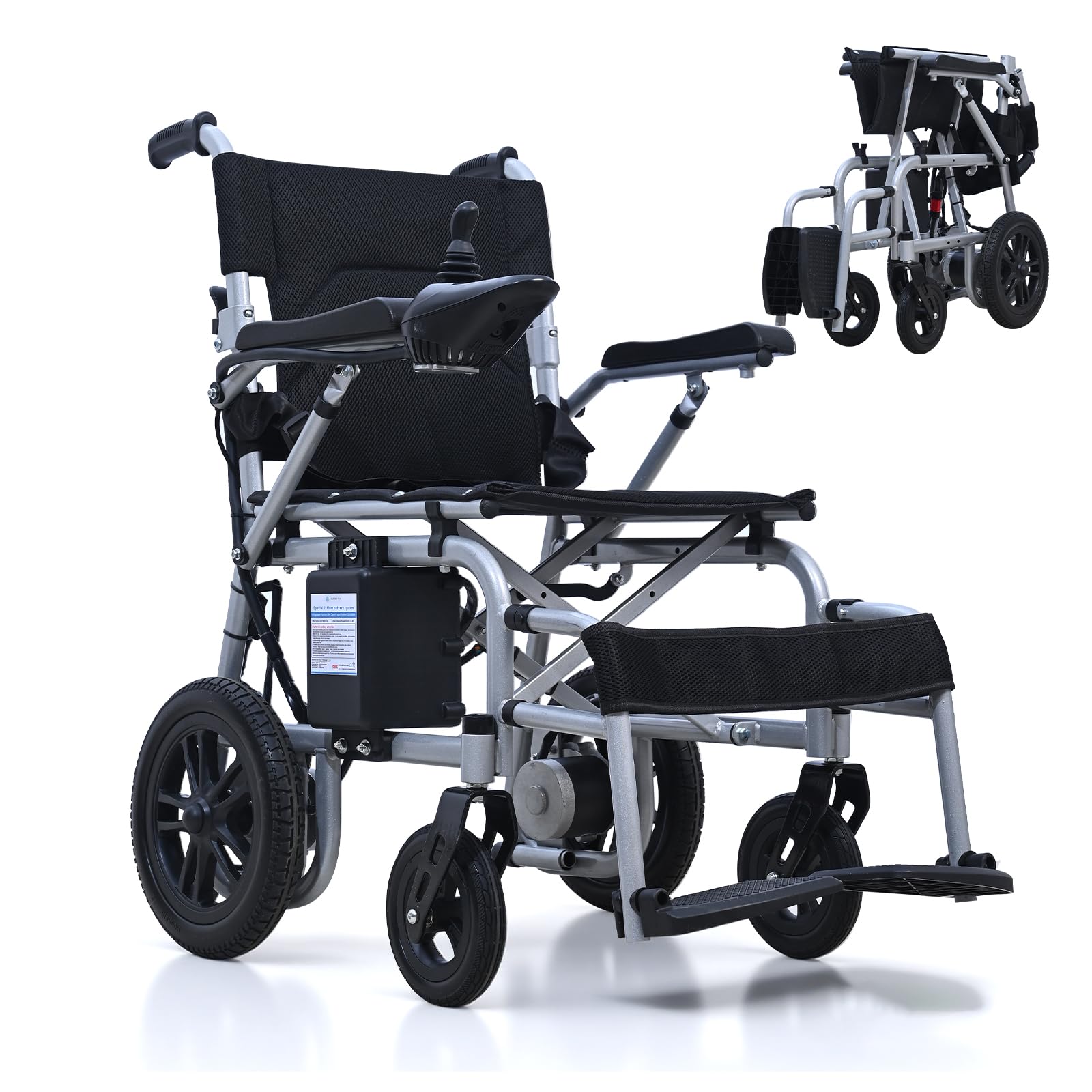 [Nuevo ] Silla de ruedas eléctrica plegable D12 para mayores, equipada con batería litio 12Ah, 20Km autonomía, neumáticos antipinchazos, estructura antivuelco, apta para transporte aéreo
