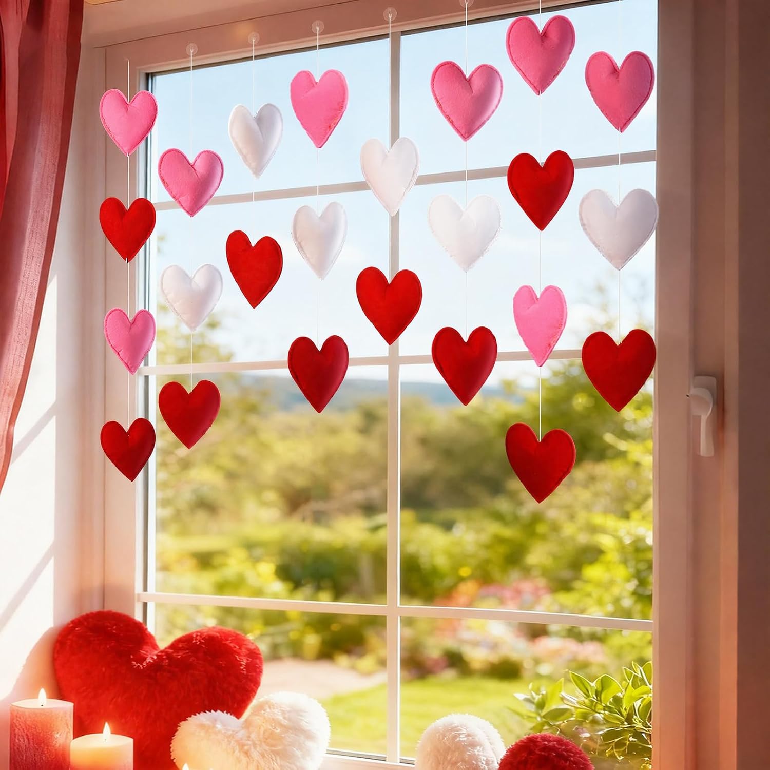 8 Pcs Valentines Felt Heart Garland Valentines Day Decorations Red Pink White 3D Heart Shape Garland Romantic Hanging Ornaments for Wall Front Door Home Wedding Anniversary Birthday Party Decor