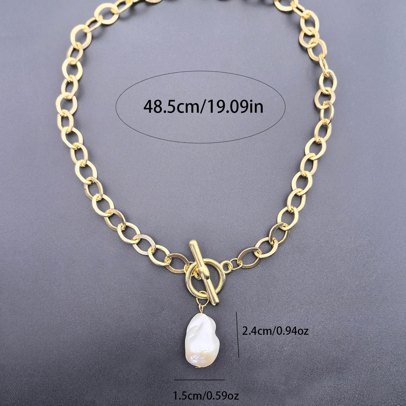 Chunky Gold Pearl Necklace for Women Baroque Pearl Pendant Necklace Vintage Pearl Statement Necklace Thick Chain Link Toggle Clasp Necklace Jewelry Gifts - Image 3