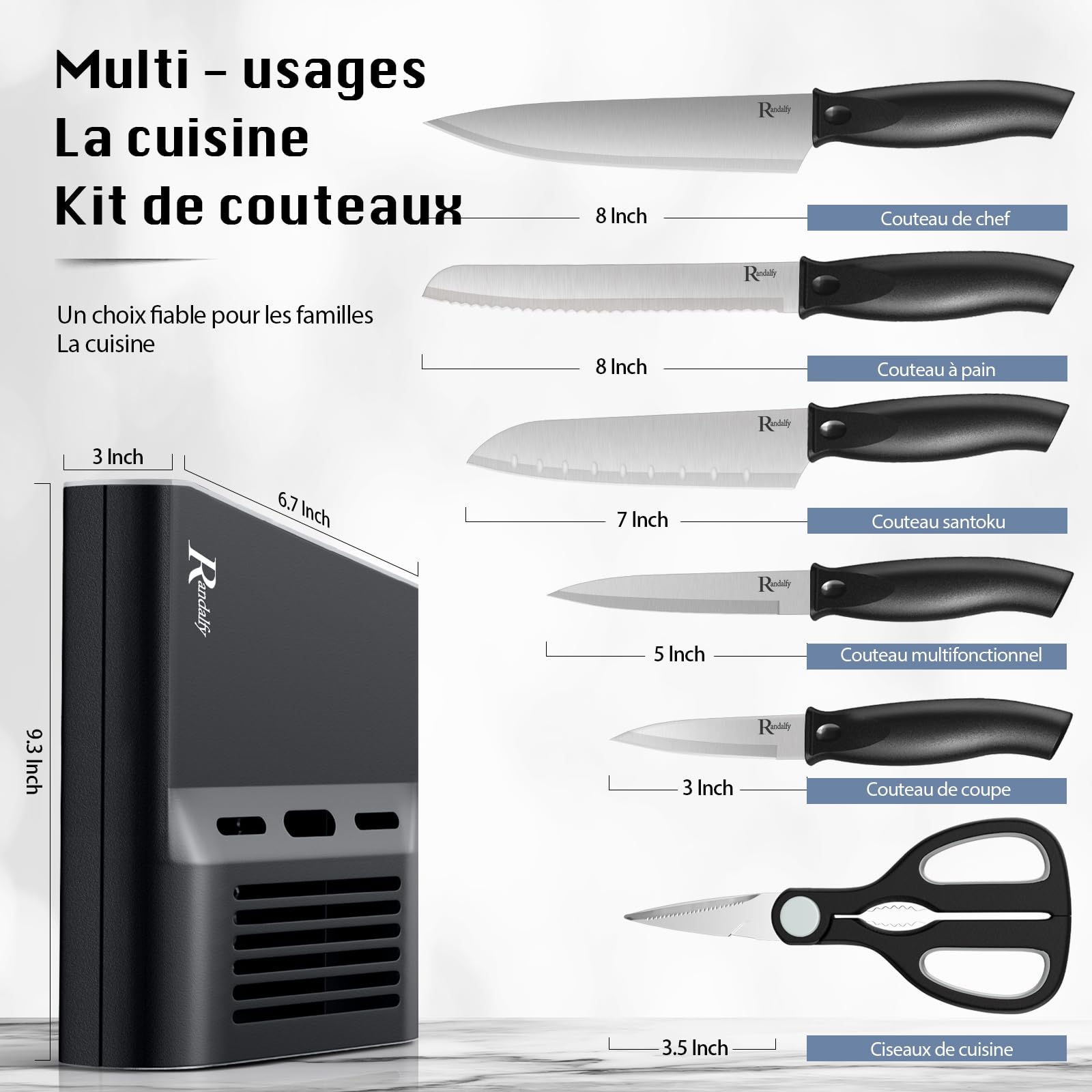 Manelord Collezione di Coltello Chef per Pane, Carne, Verdure e Frutta, Acciaio Inox, Prova di Calore, 7 Pezzi