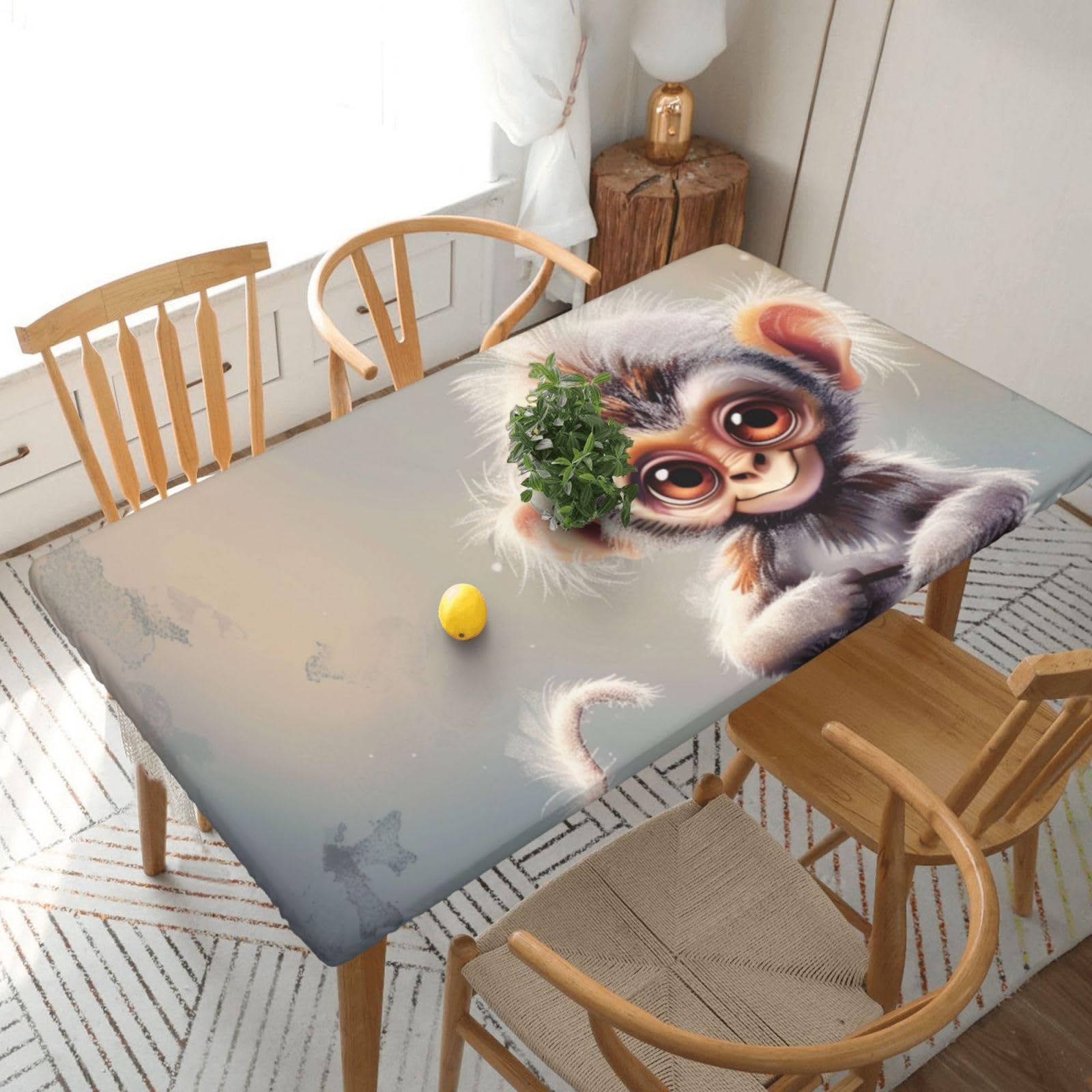 WPKJU Cute Monkey Art Printed Tablecloths 5ft Rectangular Table Covers Washable Polyester Decorative Table Cloth for Dining Table Picnic Wedding