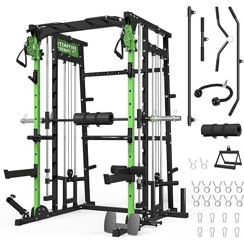 Smith Machine,2200 LBS Squat Rack for Home Gym with Dual Pulley System,Multifunctional Power Rack Cage for Strength Training with More Attachments