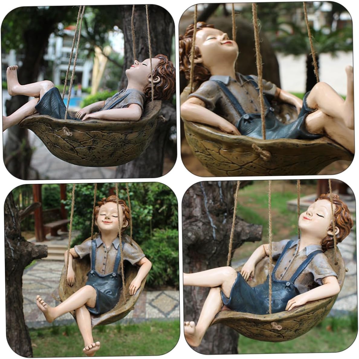 ORFOFE Walnut Boy Swing Resin Hanging Ornament Home Decor Garden Fairy Swing Decor