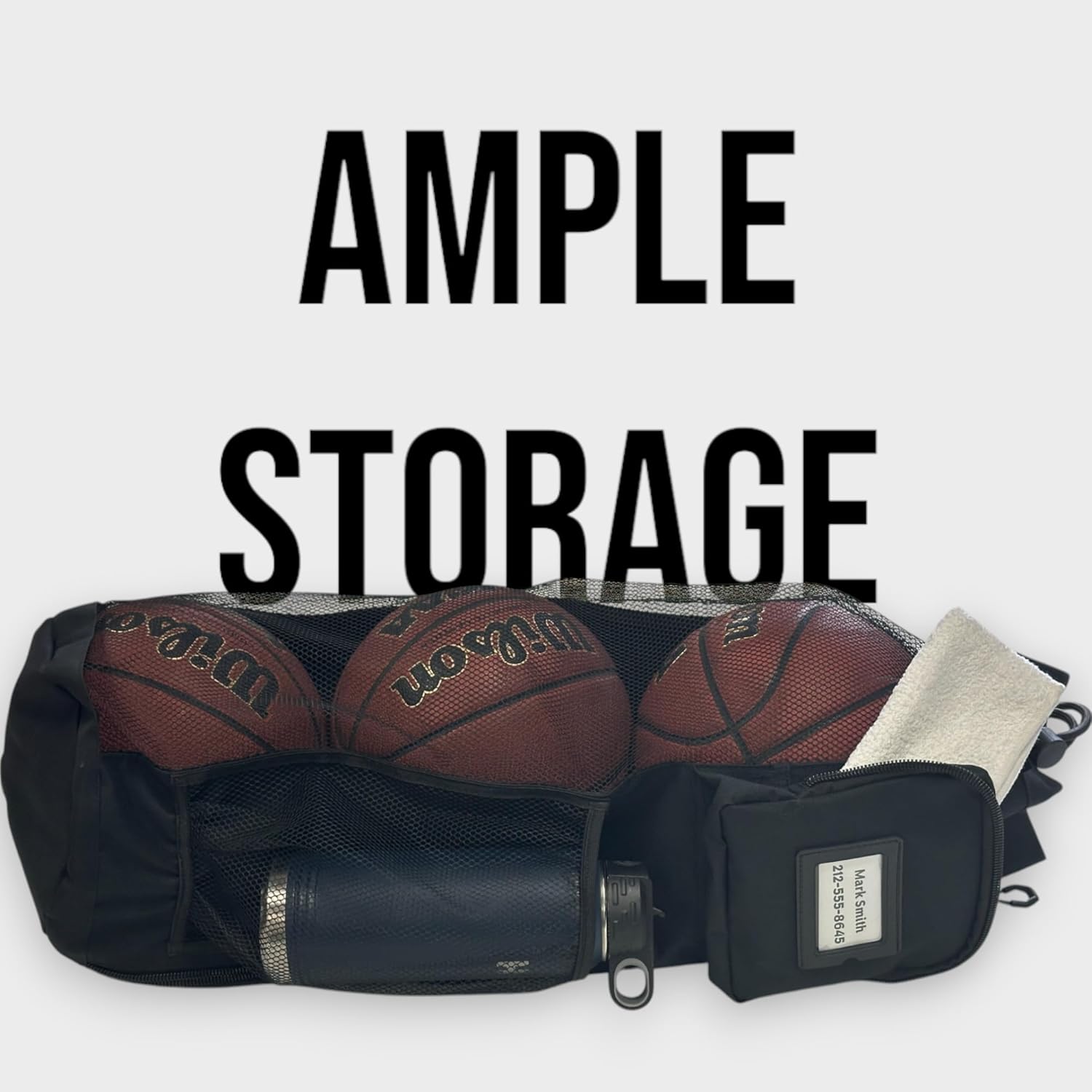 3 Basketball Holder Bag – Heavy Duty Canvas & Mesh Carry Sack w/Zipper Pouch, Carabiner, ID Slot – Gym Sports Bag for Players, Coaches, Gifts for Athletes - Image 6