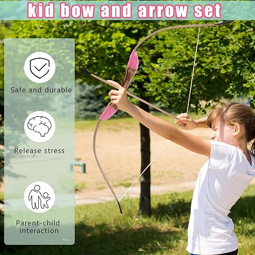 Miniatura 4 de Lenwen El juego de arco y flecha de madera incluye arco de madera, flechas de madera y soportes de flechas, hecho a mano, 32 pulgadas, arco de