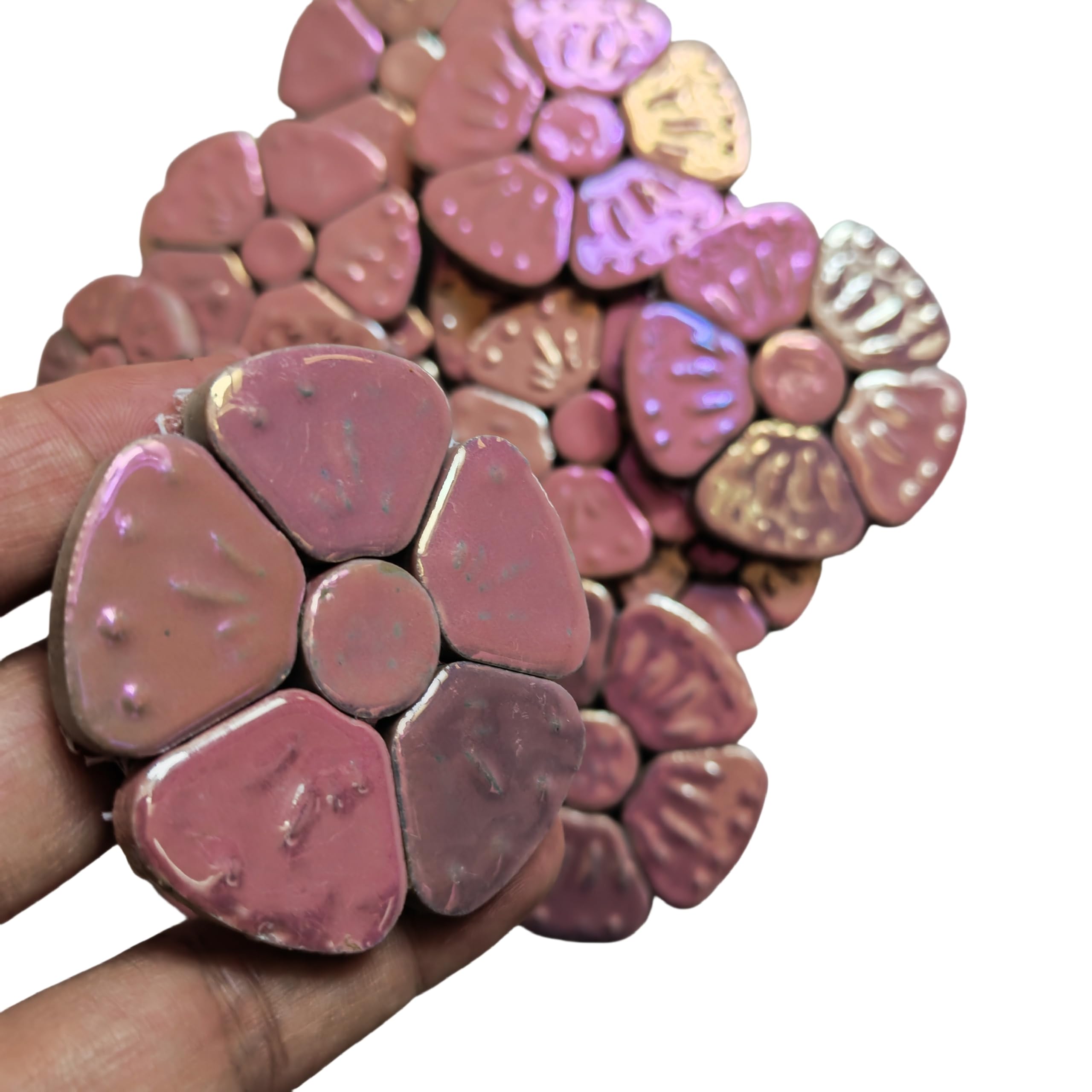 500g Random Iridescent Flower Ceramic Mosaic Tiles for DIY Crafts,3 Size Flowers Mosaic Pieces for Artwork,Photo Frames,Cups,Flower Pots,Fish Tank,Vases,Make Stepping Stones (Pink) - Image 2
