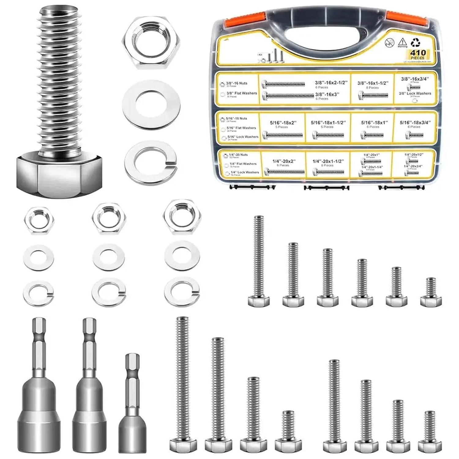 Set Screw Assortment Kit 410PCS 304 Stainless Steel Hex Head Bolts Assortment Kit for Homeowners,DIYers,Mechanics,Industrial Workers