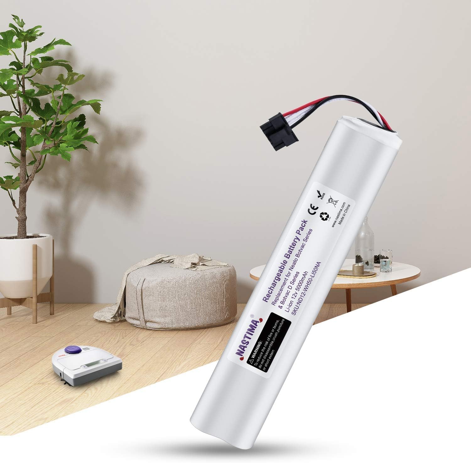 NASTIMA 12V 5000mAh Li-ion Battery for Neato Battery Replacement Compatible with Neato Robot Vacuum D Series D85, D80, D75 Botvac 70e, 75, 80, 85 Vacuum Cleaners 945-0129 945-0174
