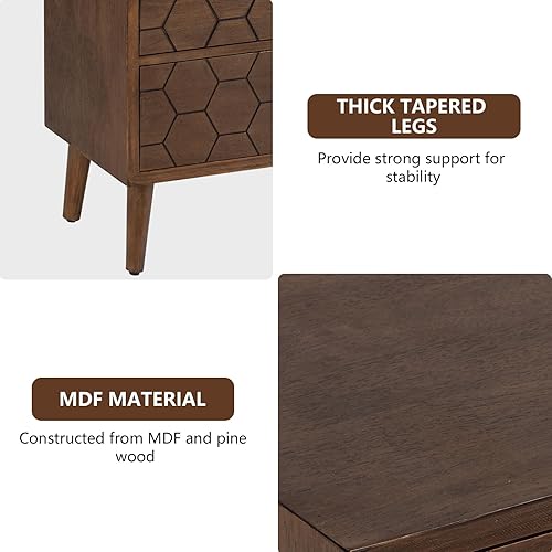 Miniatura 52 de COSIEST Mesita de noche, mesa auxiliar rústica con 3 cajones, mesita de noche de madera vintage con patas sólidas, mesa auxiliar moderna para Patrón