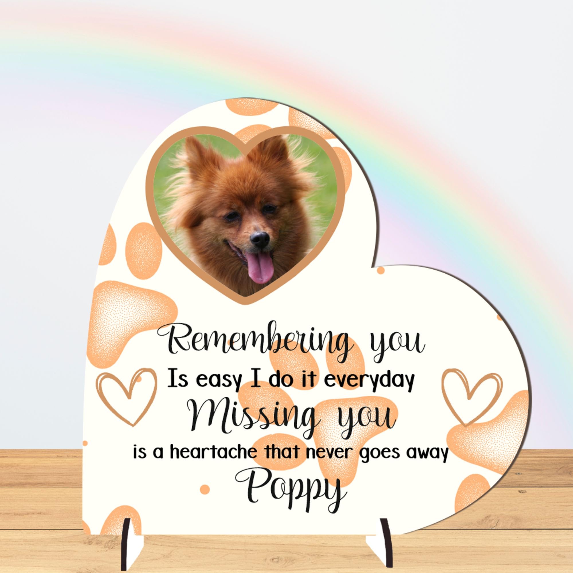 Personalised Pet Memorial Plaque โ 'Remembering You is Easy, Missing You is a Heartache' โ Available in MDF or Acrylic, Sizes Small to Large โ Indoor & Outdoor Use (Mdf Wood 13.5cm x 13.5cm, Brown)