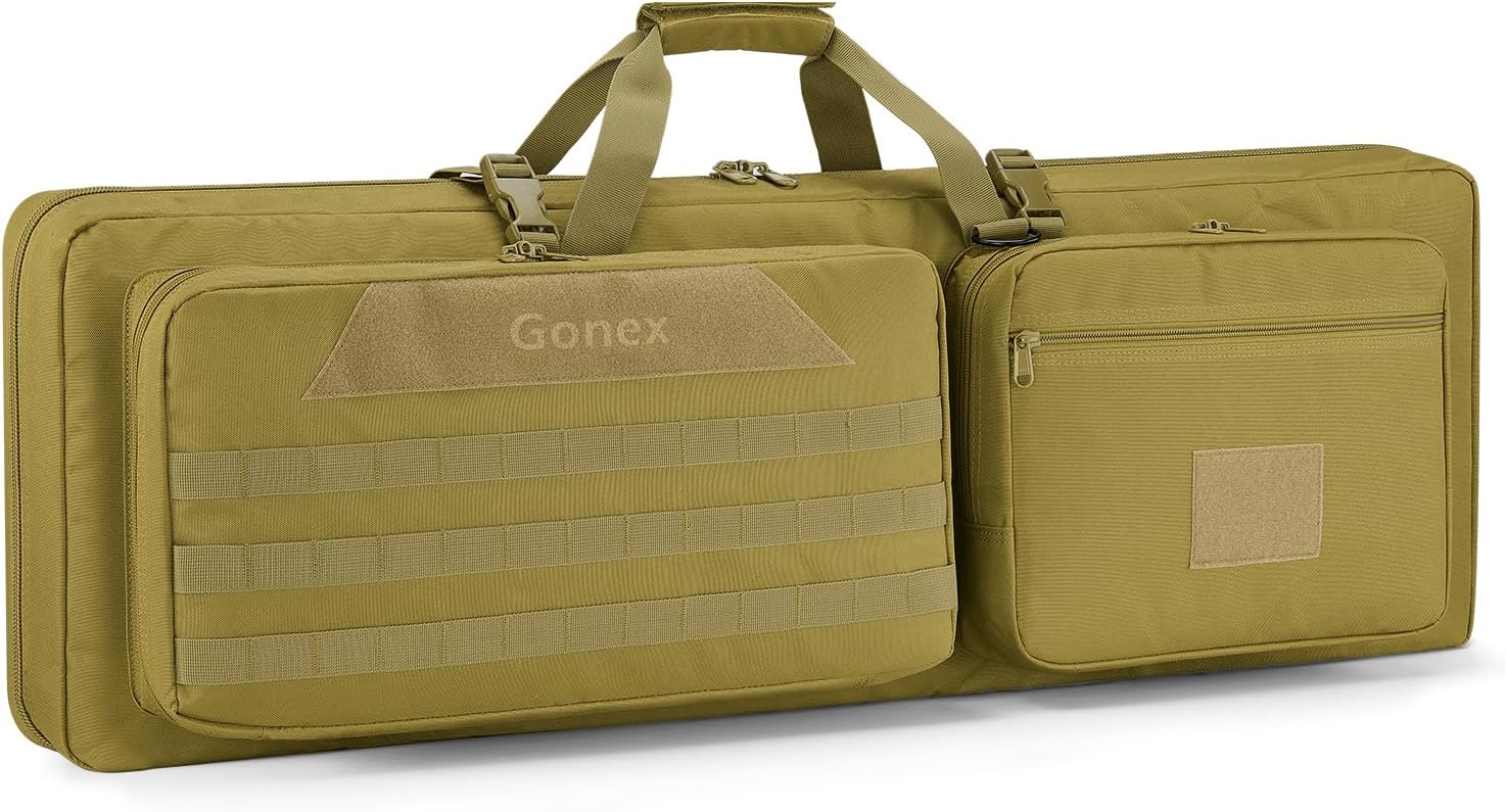 Gonex Double Rifle Case Soft Bag 36"/42'', Tactical Long Gun Backpack with Lockable YKK Zippers, Multi-Pocket Storage, 3-Way Carry, Durable Outdoor Gear Bag